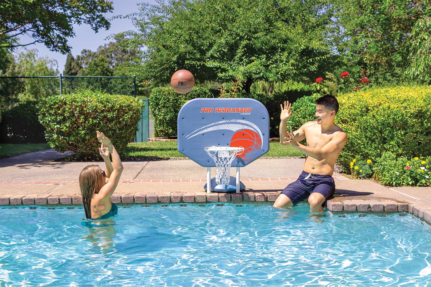 Poolmaster Pro Rebounder Poolside Basketball Net System Game with Ball & Needle - Image 2