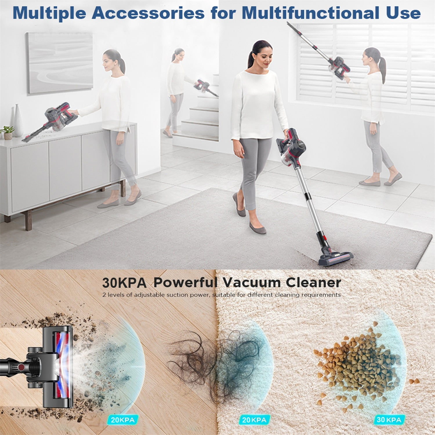 Gidhire Cordless Stick Vacuum Cleaners for Home, Lightweight 30KPA Strong Power Cordless Vacuum, 55 Mins Max Runtime Hard Floor Stick Vacuum for Carpet Pet Hair - Image 8