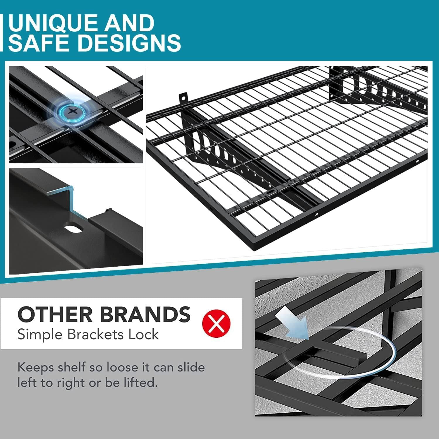 HAINAWANG Black Black Metal Floating Adjustable Wall System Shelf - Image 4