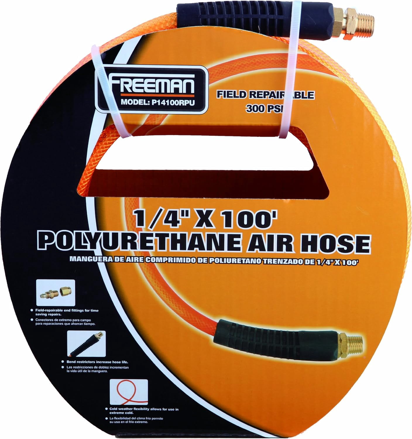 Freeman P14100RPU 1/4" x 100' Polyurethane Air Hose with Field Repairable Ends - Image 2