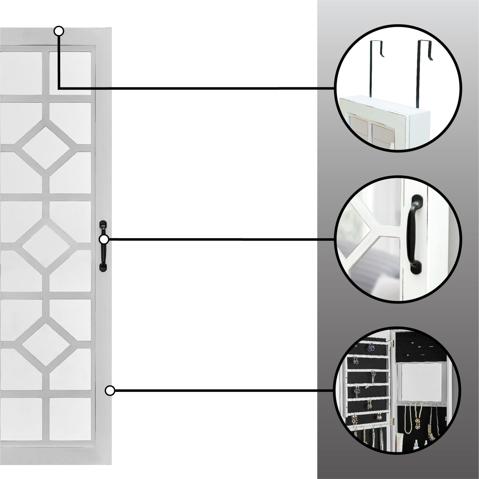 FirsTime & Co. White Eloise Mirrored Jewelry Armoire, Farmhouse, Painted, Rectangular,Wood, 14 x 3.75 x 43 in - Image 2