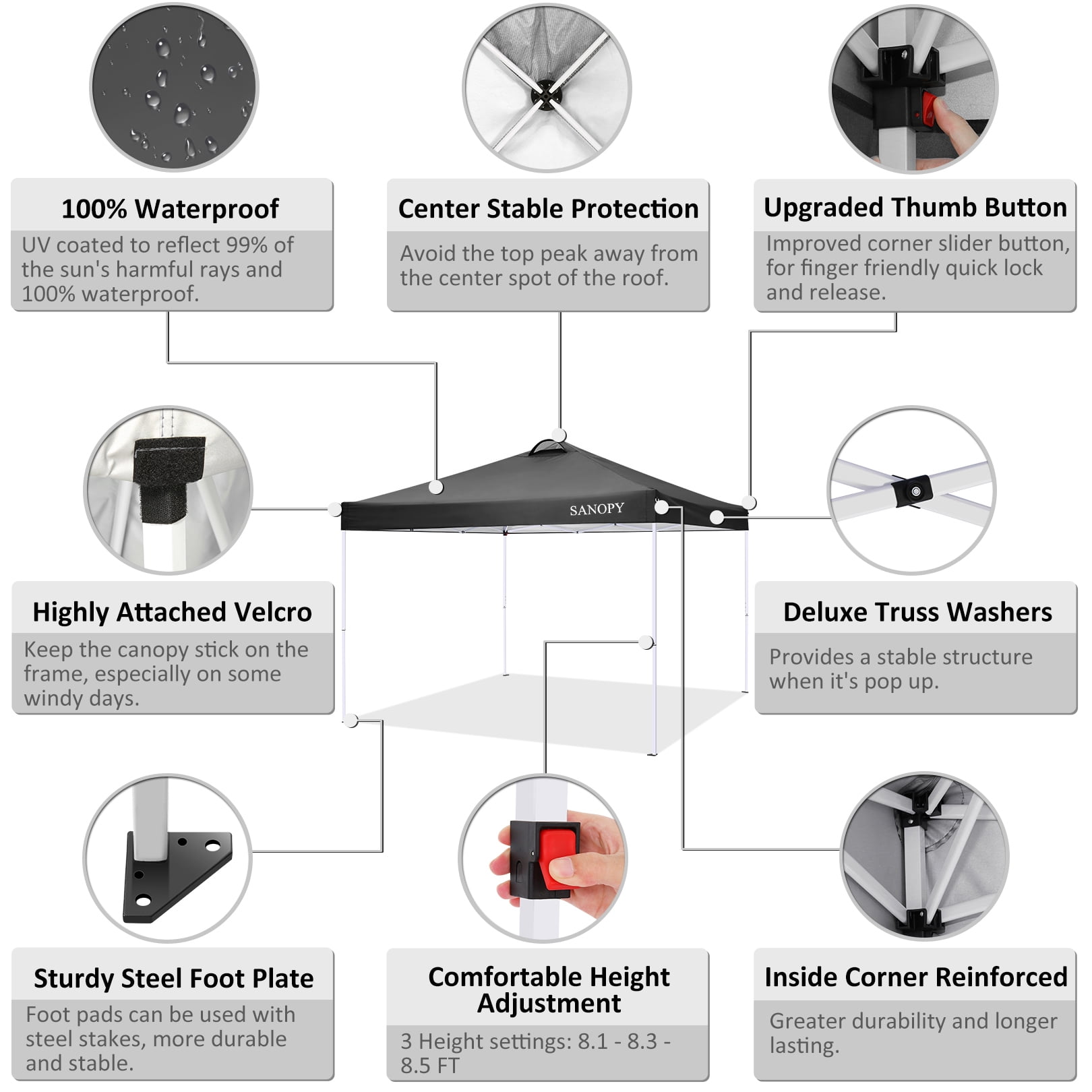 SANOPY 10' x 10' Straight Leg Pop-up Canopy Tent Easy Two Person Setup Instant Outdoor Canopy Folding Shelter with 4 Removable Sidewalls, Air Vent on The Top, 4 Sandbags, Carrying Bag, Black - Image 7