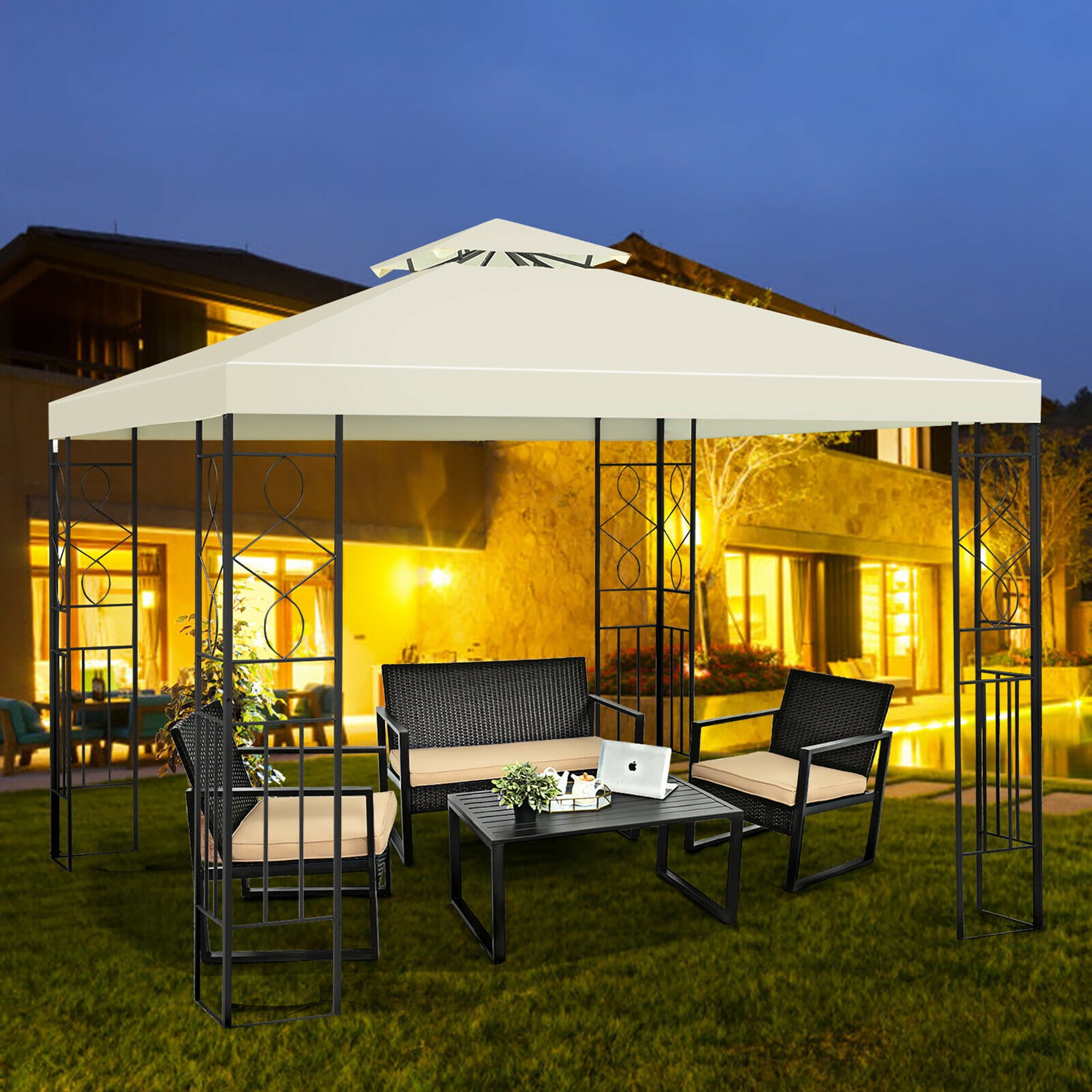 Costway 2 Tier 10'x10' Patio Gazebo Canopy Tent Steel Frame Shelter Awning - Image 8