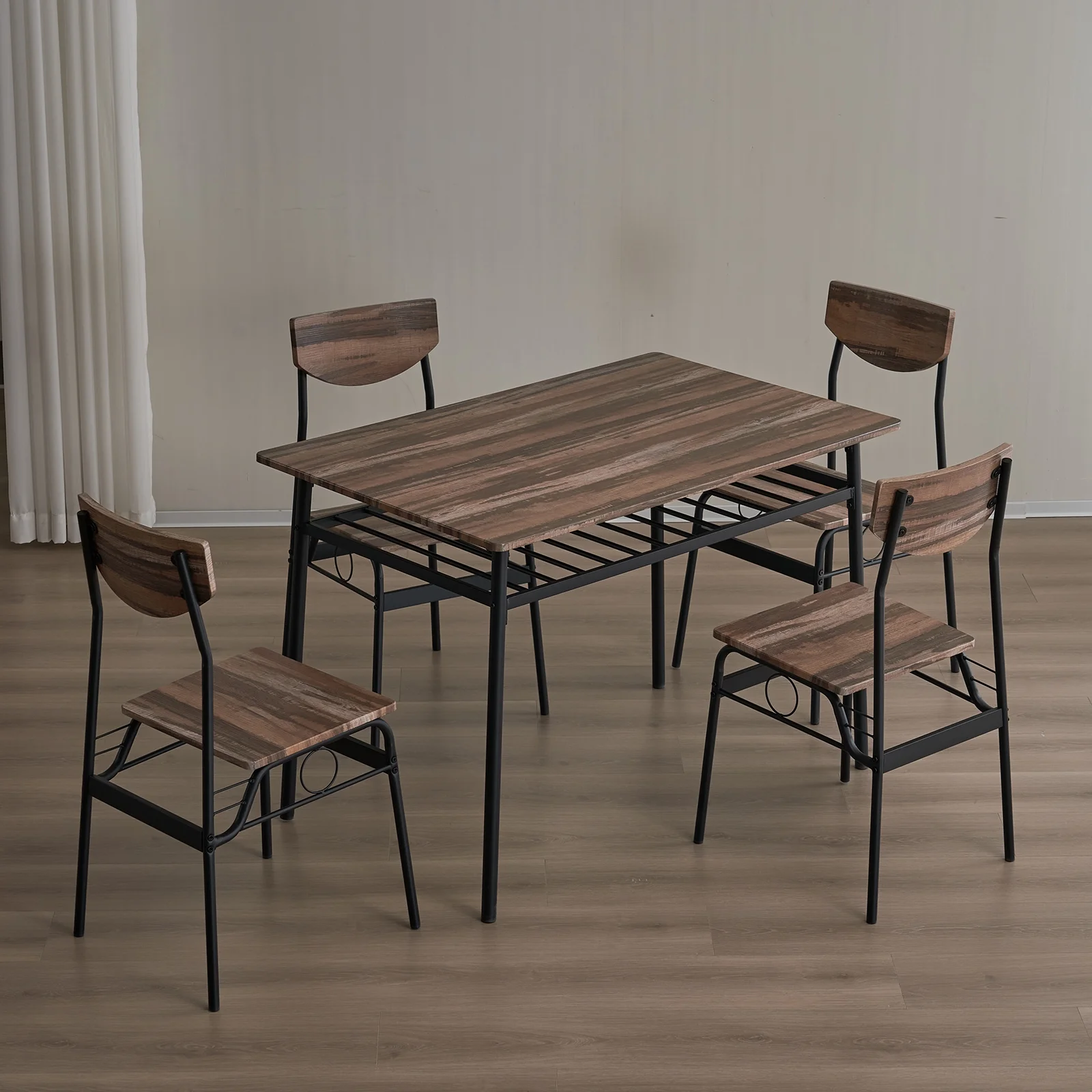 Ktaxon 5 Pieces Dining Table and Chair Set, Breakfast Diner Table Set with 4 Chairs and Shelf for Kitchen Dining Room, Natural Wood - Image 8