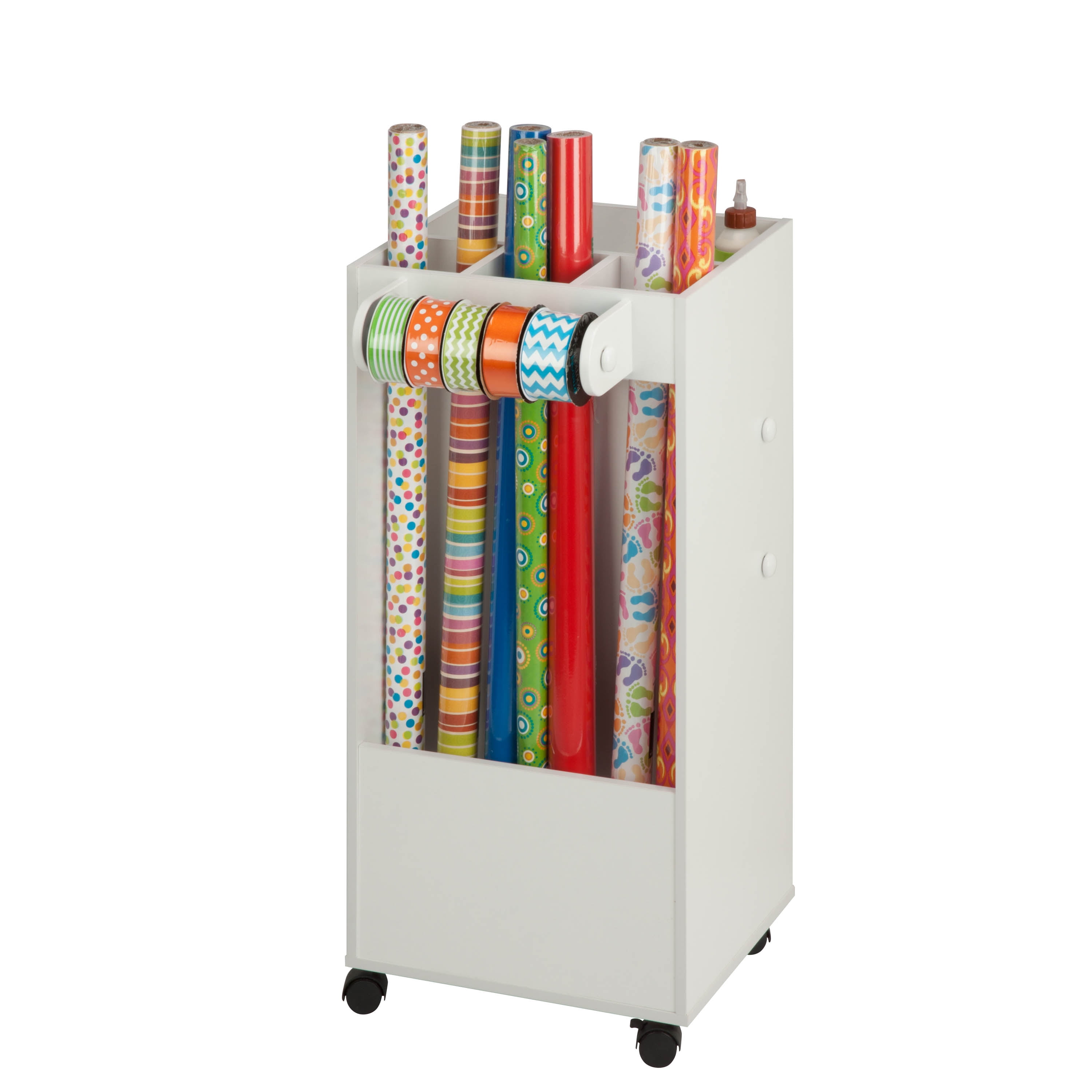 Honey-Can-Do 5-Tier Craft or Gift Wrap Storage Cart with Fabric Drawer, Dowel Rods, and Compartments, White - Image 10