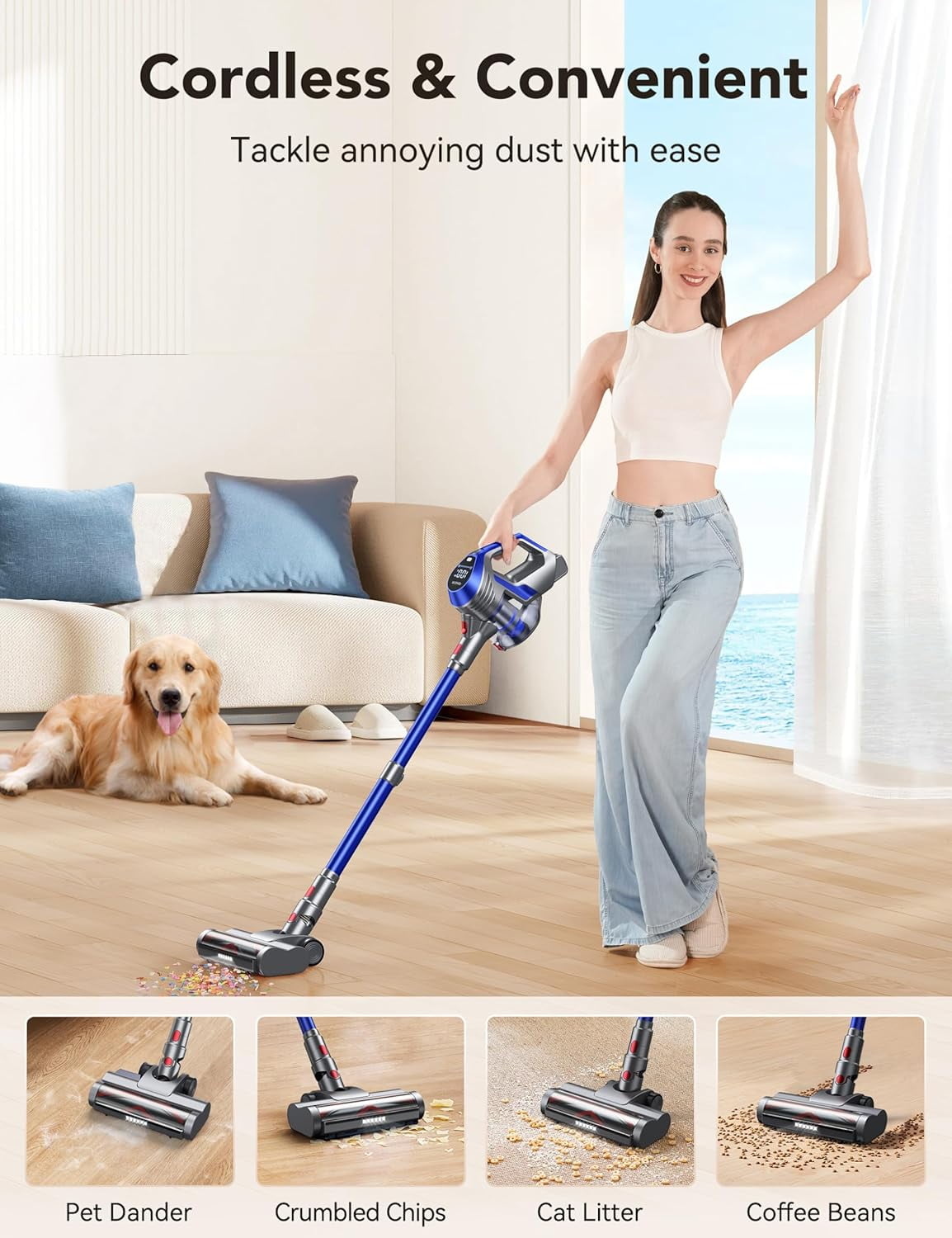 Lightweight Cordless Vacuum with 28Kpa Powerful Suction, Stick Vacuum Cleaner for Carpet, Tile, Hardwood Floors - Image 4