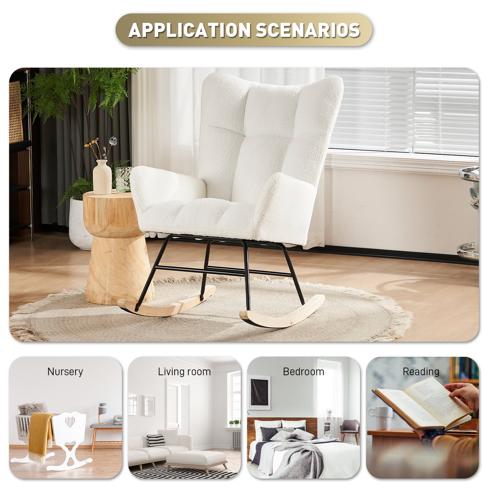 Ouyessir Nursery Rocking Chair Teddy Glider Rocker Accent Chair for Living Room Office(Ivory White) - Image 3