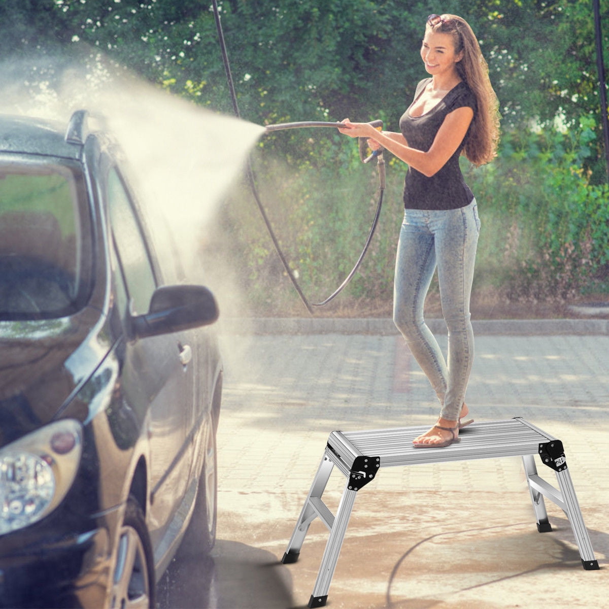 Costway HD EN131 Aluminum Platform Drywall Step Up Folding Work Bench Stool Ladder - Image 4