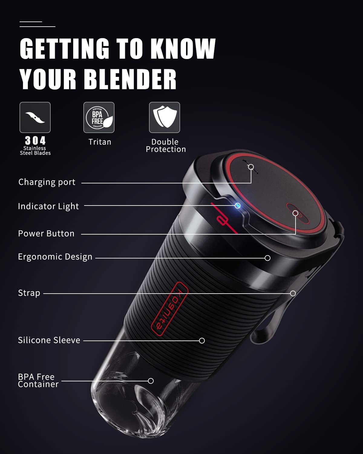 Kognita Portable 17 oz Battery Powered Blender, Black - Image 4