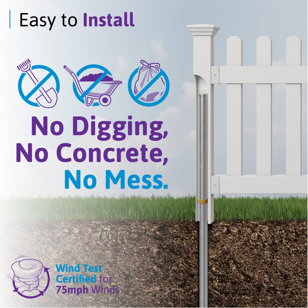3.5ft Tall (1 Post) Fence Finishing Post for WamBam All American No Dig White Picket Fence, Easy Install Outdoor Fence for Backyard or Patio, Outdoor Fencing, No Dig Fence Panels, ZP19046 - Image 6
