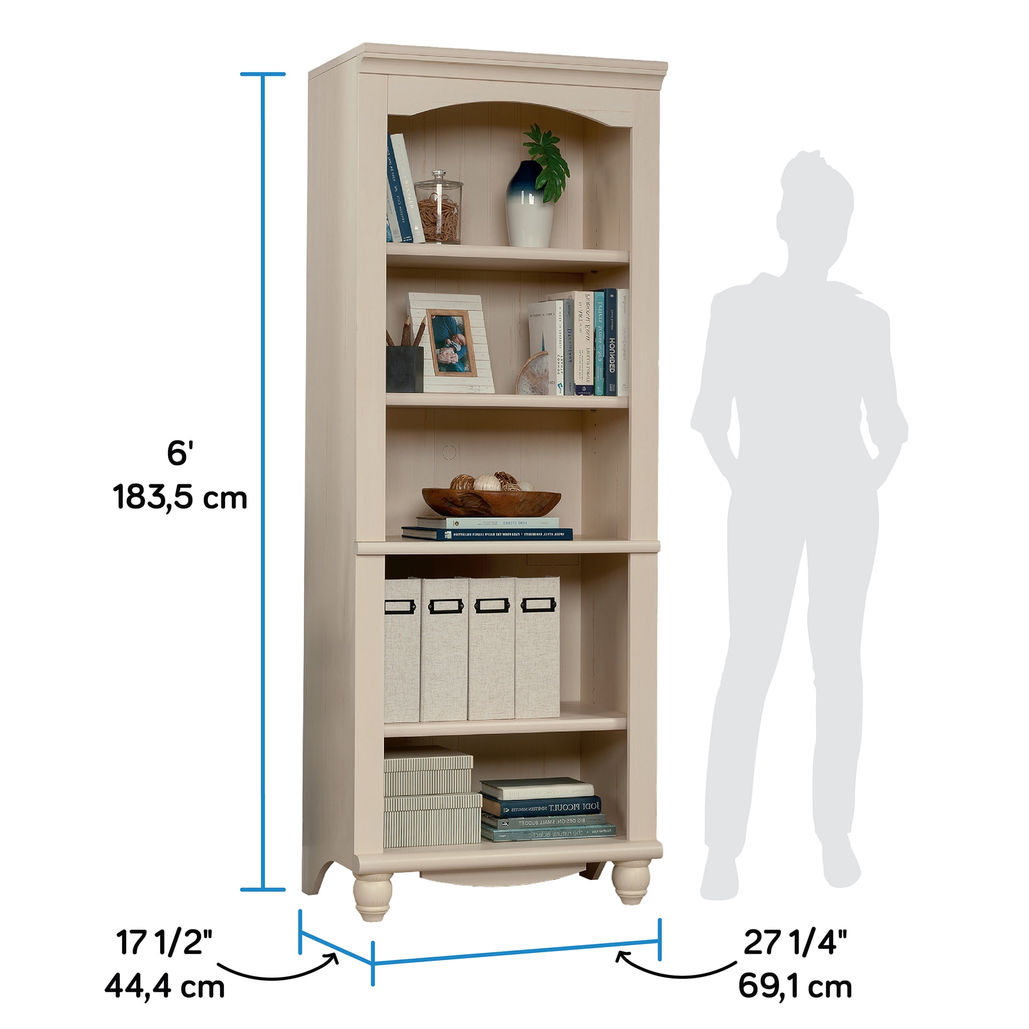 Sauder Harbor View 5 Shelf Bookcase, Antiqued White Finish - Image 3