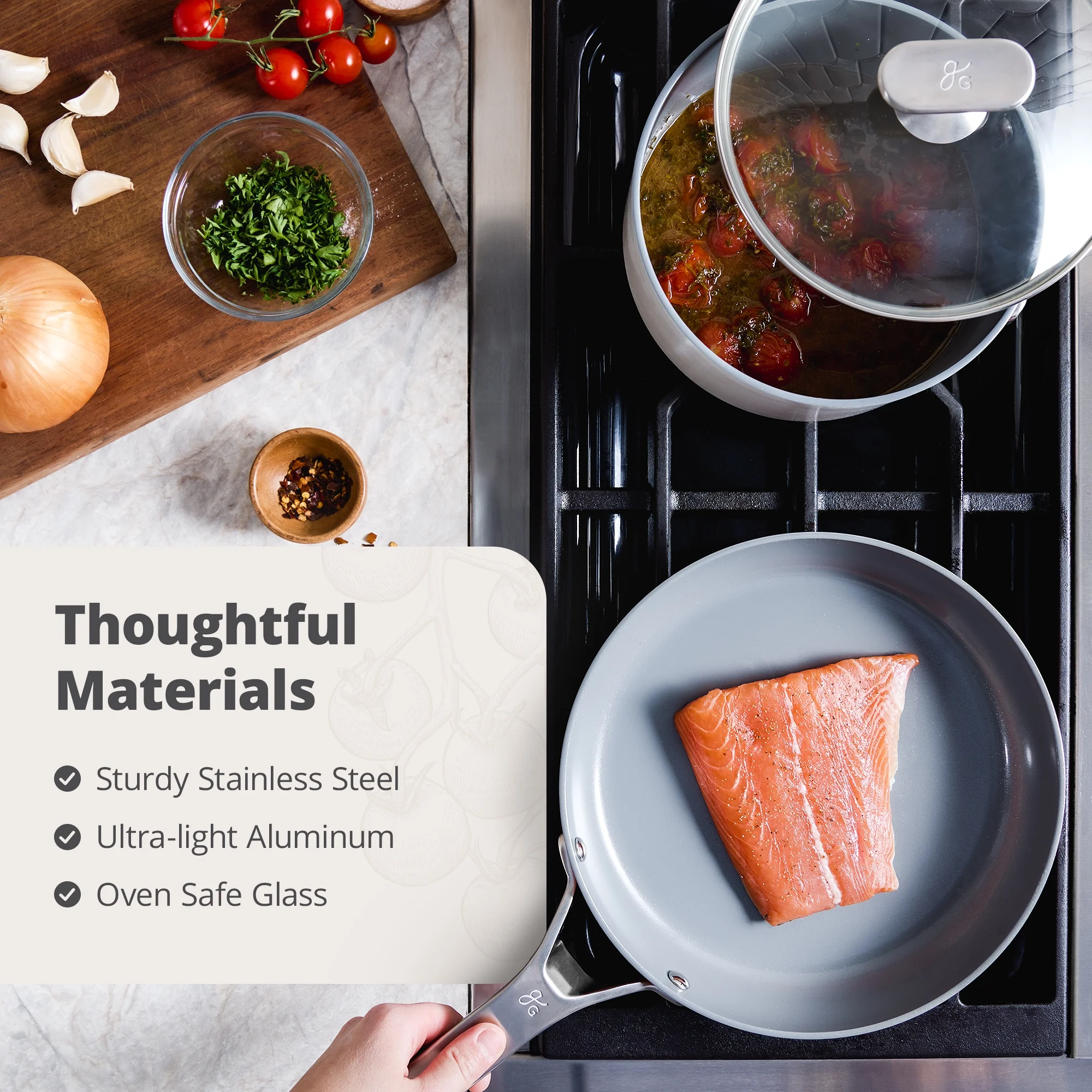 Greater Goods Savvy Ceramic Nonstick Cookware Set, 10 Piece Kit (Birch White) - Image 13