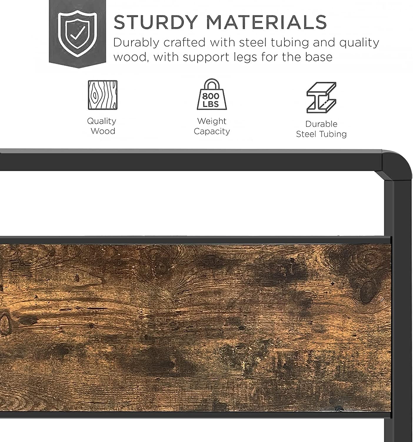 JOM King Bed Frame with Headboard and Storage No Box Spring Needed Metal & Wood Platform Heavy Duty Bedframe Size Black - Image 4