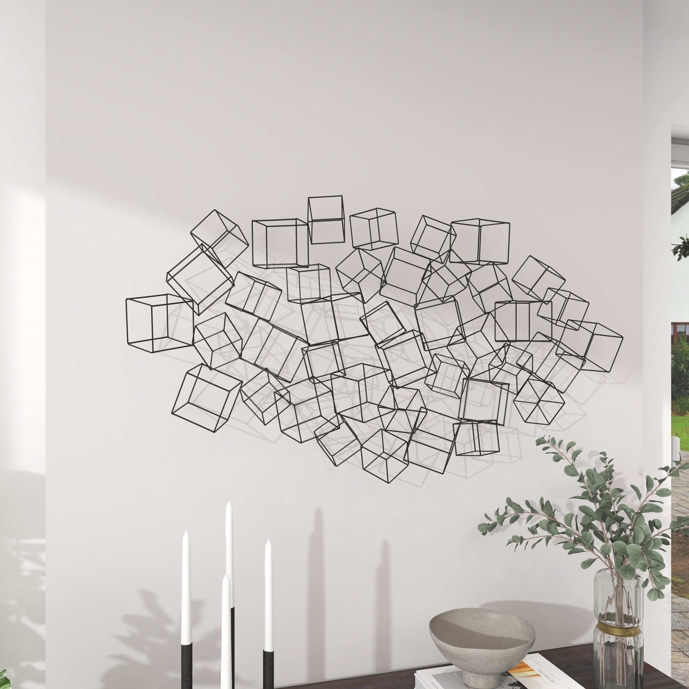 DecMode Black Metal 3D Layered Wire Cube Geometric Wall Decor - Image 2