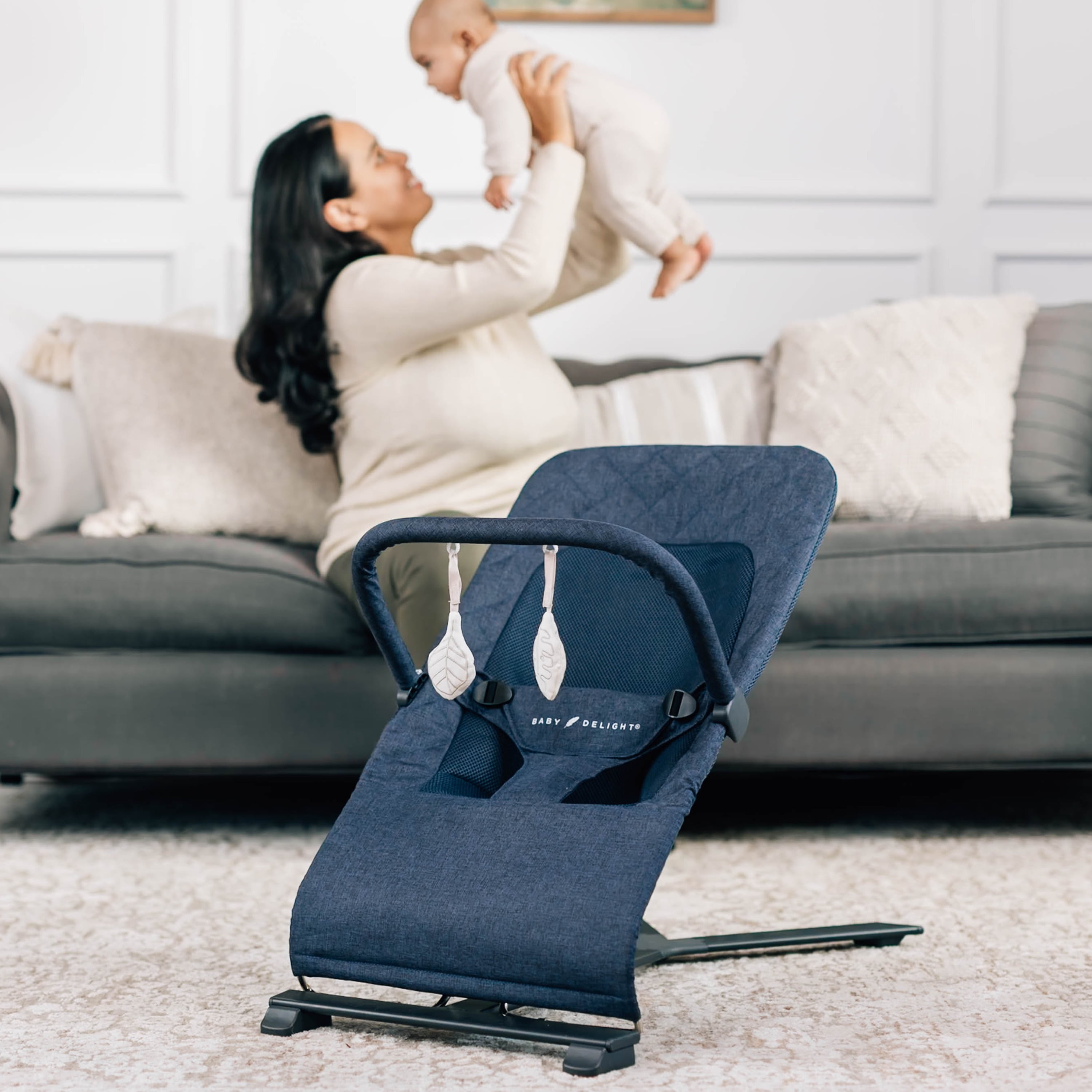 Baby Delight Alpine Deluxe Portable Baby Bouncer, for Infants 0-6 Months, Quilted Indigo - Image 9