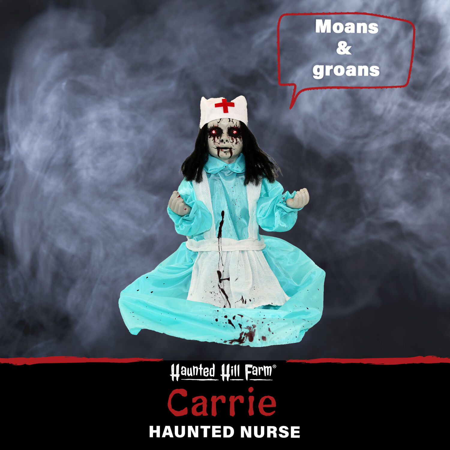 Haunted Hill Farm 1.8 ft Animatronic Nurse Carrie, Halloween Animatronic Outdoor Decoration, HHMNNURS-1FLS - Image 4