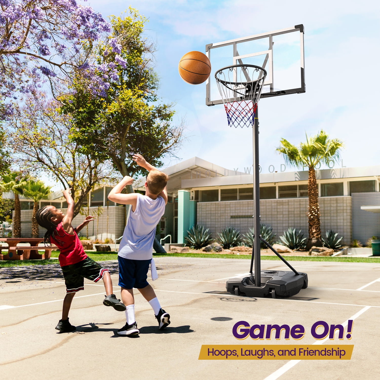 NEDYO Basketball Hoop for Kids, 6.5-8.5FT Height Adjustable, 33'' PC Bcakboard & Portable, for Indoor & Outdoor Use - Image 7