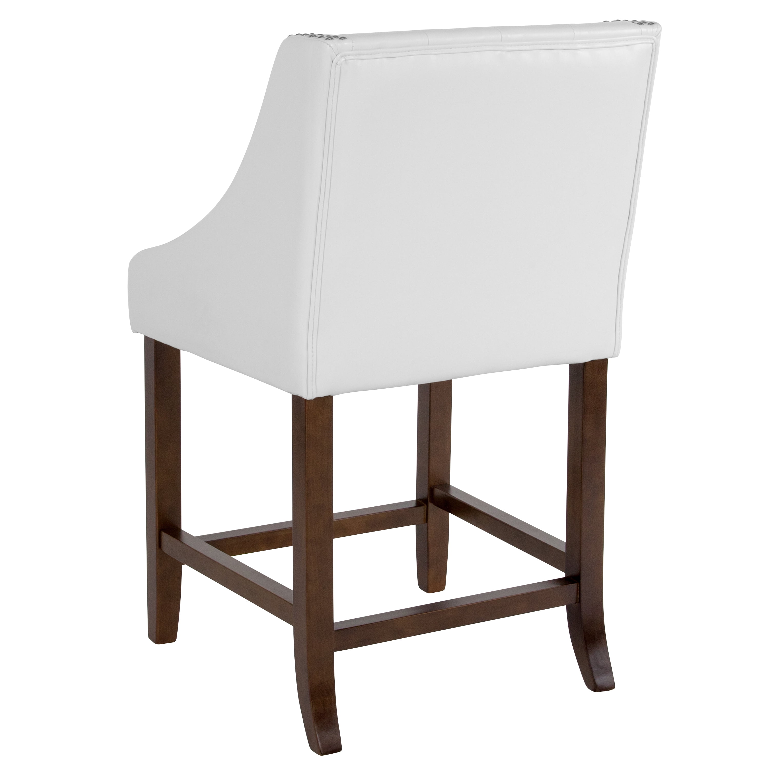 Flash Furniture Carmel Series 24" High Transitional Tufted Walnut Counter Height Stool with Accent Nail Trim in White LeatherSoft - Image 11