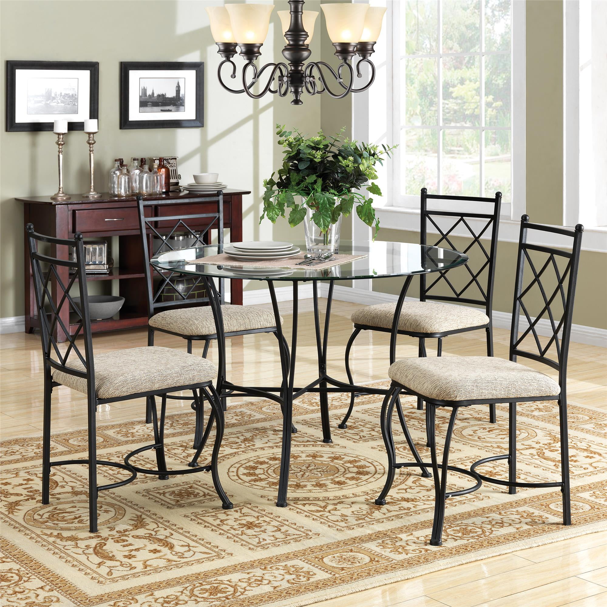 DHP Traditional Glass Top Metal 5-Piece Dinette, Black/Beige - Image 8