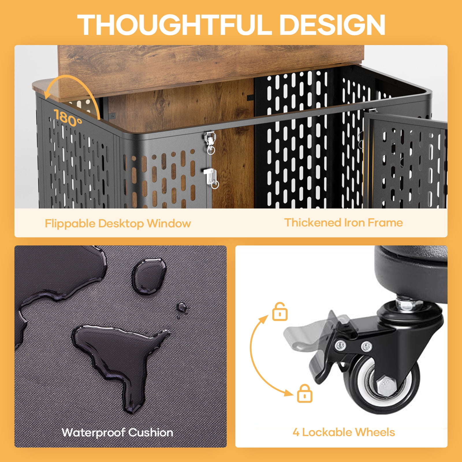 Naipo XL Heavy Duty Dog Crate Furniture, 43.7" Large Metal Dog Kennel, Chew Proof Prevent Escape for High Anxiety Dogs, Indoor Indestructible Dog Kennel, Rustic Brown - Image 7