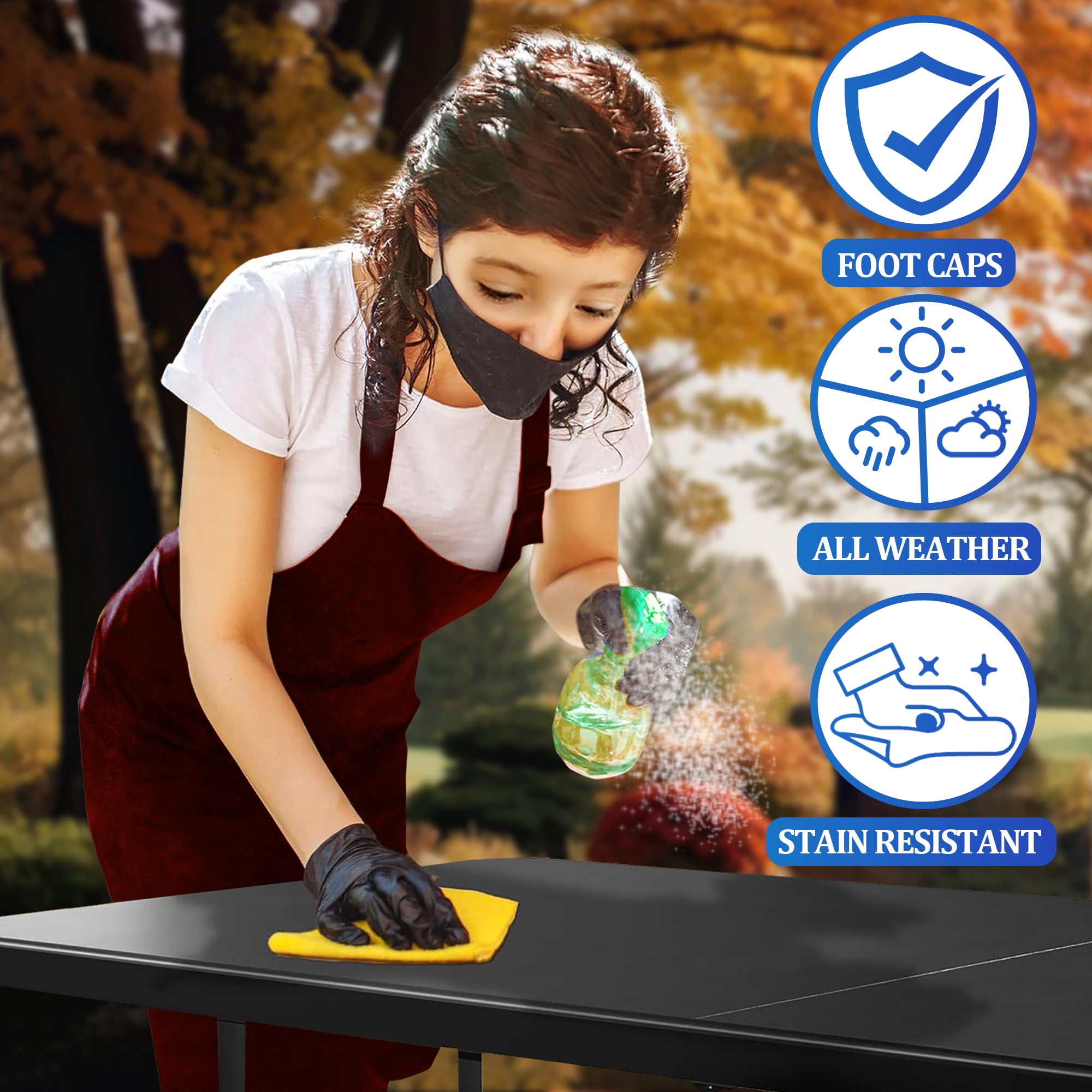 6FT Folding Table, Portable Plastic Design with Powder-Coated Steel Legs – Ideal for Picnics, Parties, Office and Camping – Convenient Carry Handle for Easy Transportation, Black - Image 11