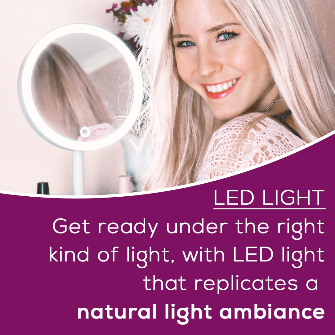 Beurer Illuminated 5x Vanity and Cosmetics Mirror, Touch Sensor Surface, Storage Tray, With Portable, Magnetic Magnifying MakeUp Mirror, White LED Light and Dimmer, Cordless, 360° Rotation, BS45 - Image 4