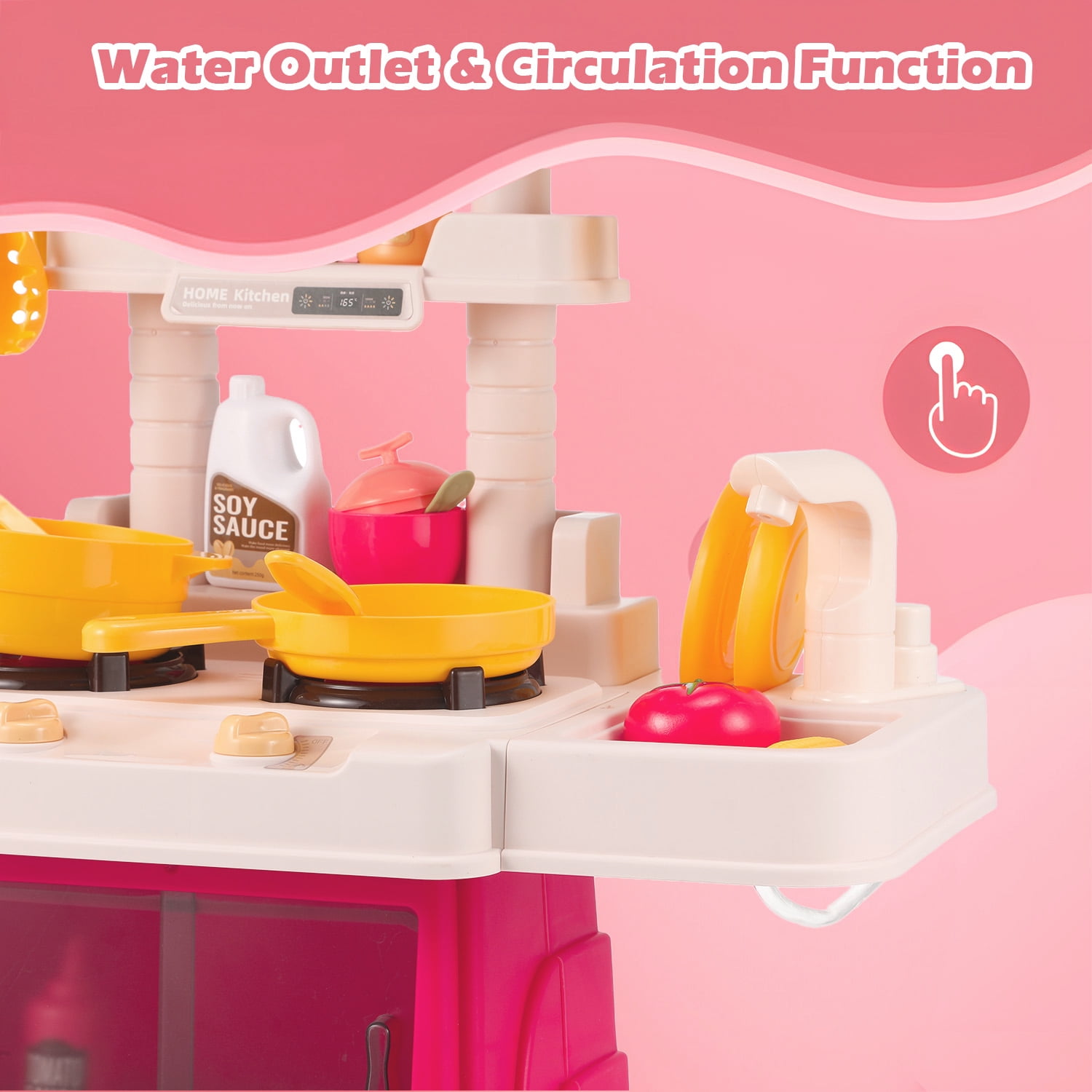 Zacro Play Kitchen Set for Kids, 48Pcs Kids Play Kitchen Toys with Realistic Lights & Sounds, Simulation of Play Sink, Toy Kitchen Set for Toddlers Girls Boys Gift, Pink - Image 5