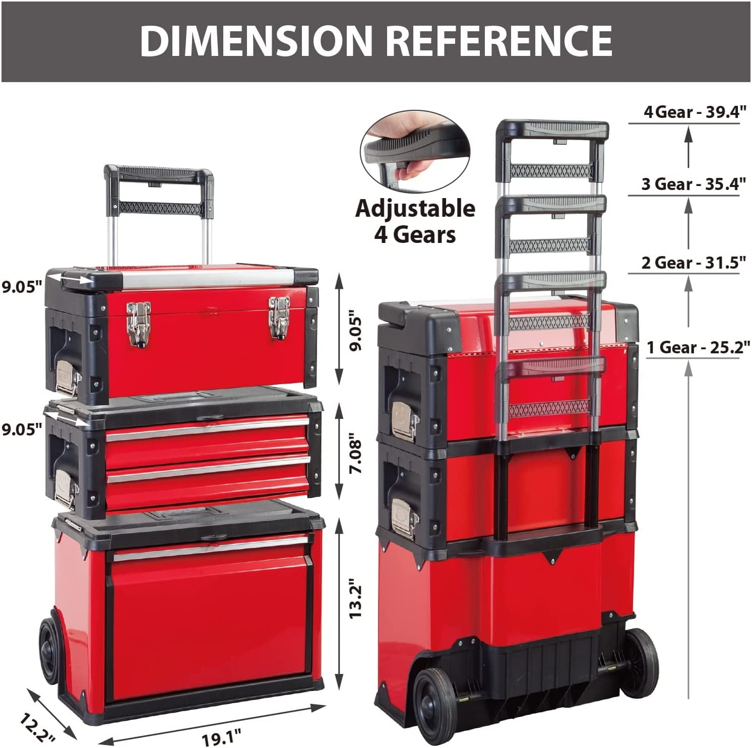 Big Red Portable Garage Red Tool Box with 3 Drawers,Dmtrjf-c305abd - Image 5