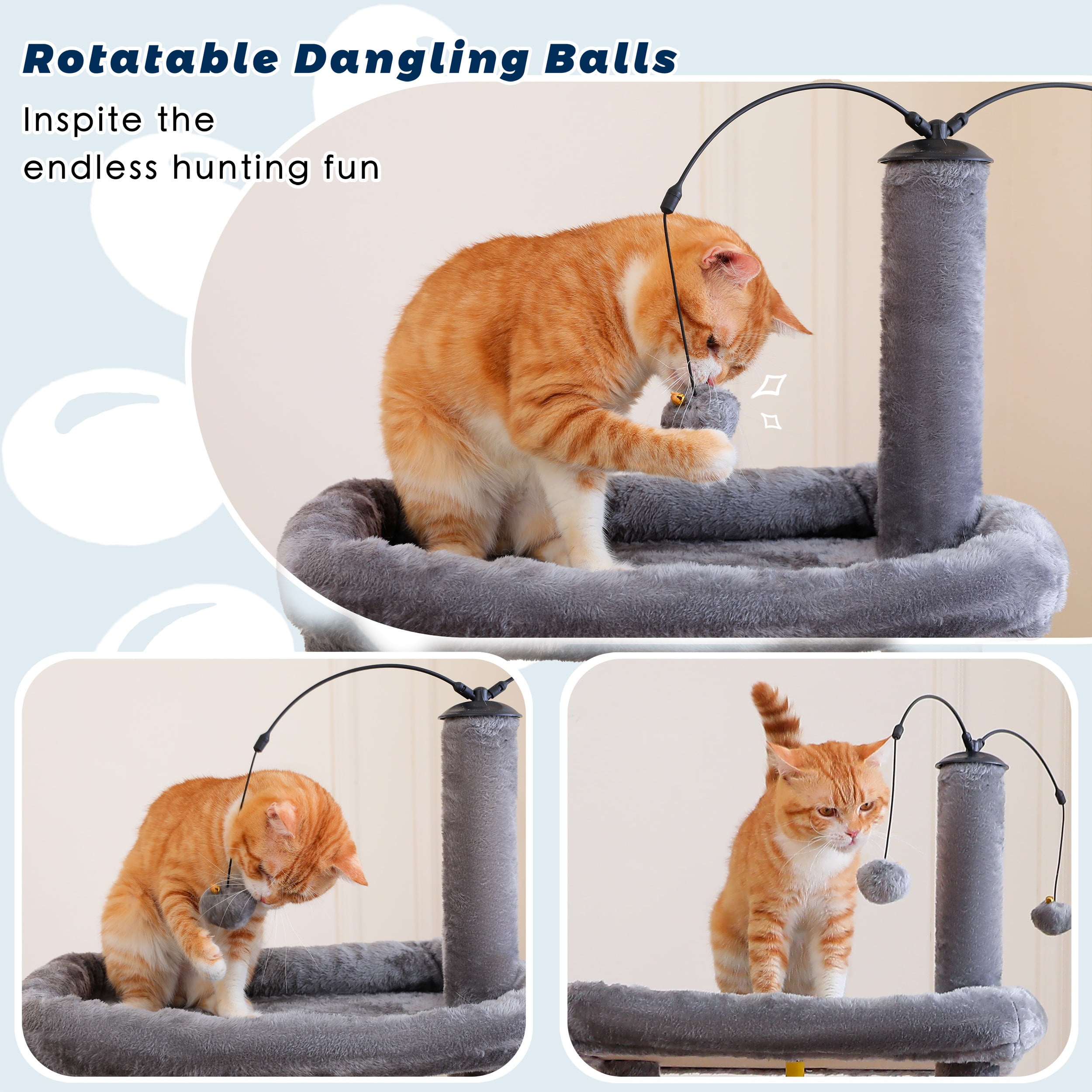 Vibrant Life 58.5inch Multi Level Cat Tree Tower with Interactive Dangling Ball and Double Base,Gray - Image 4