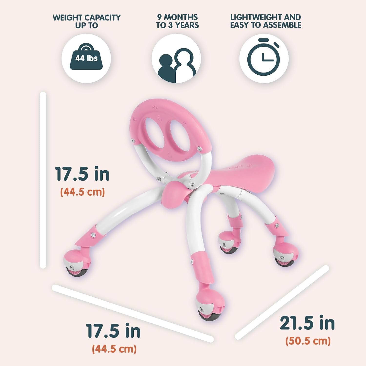 Pewi Ybike Ride On Toy and Walking Buddy Baby Walker, Pink - Image 3