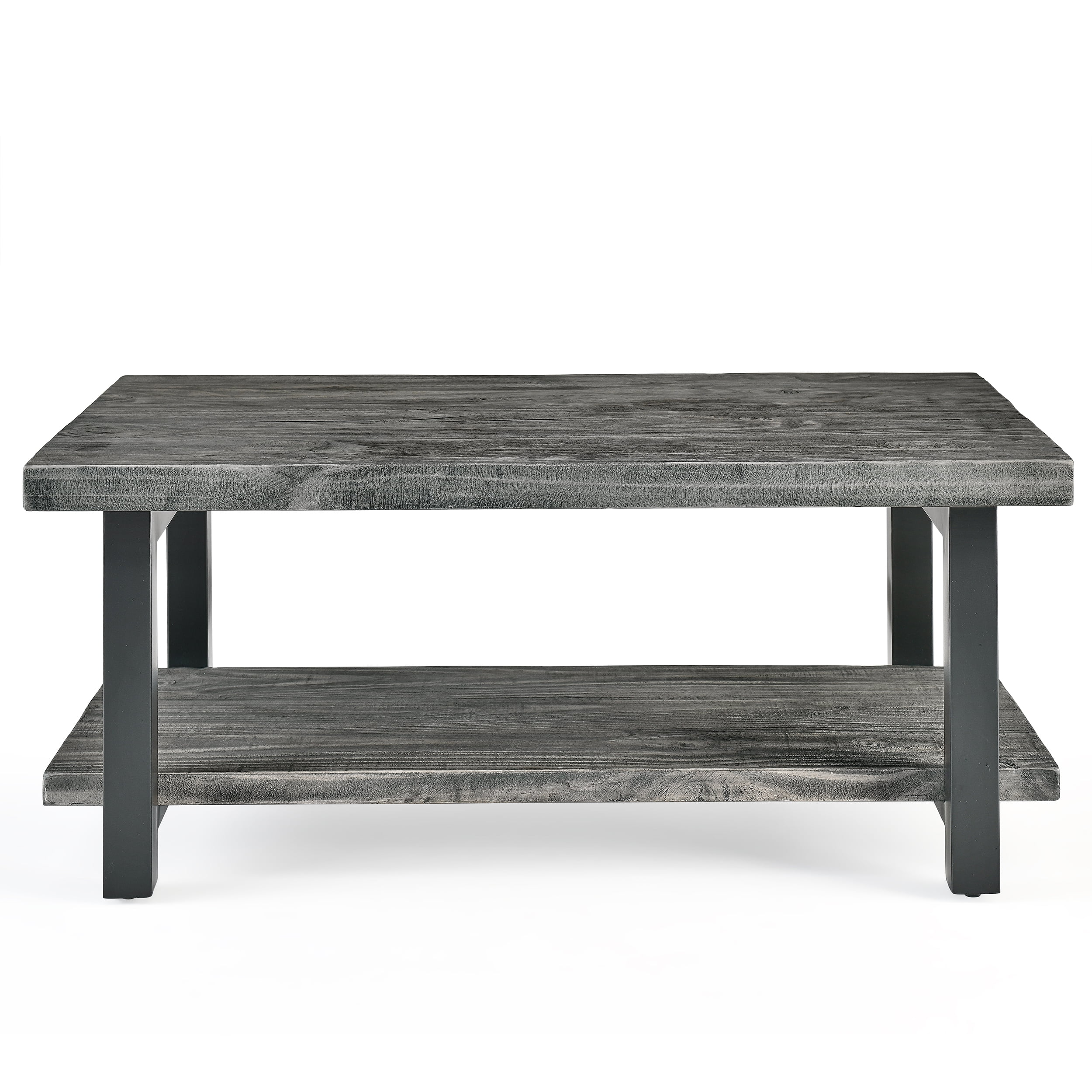 Alaterre Furniture Ponoma 42-inch Coffee Table, Solid Wood and Metal, Lower Shelf for Storage, Ideal for Living Room and Office Spaces, Slate Gray - Image 9