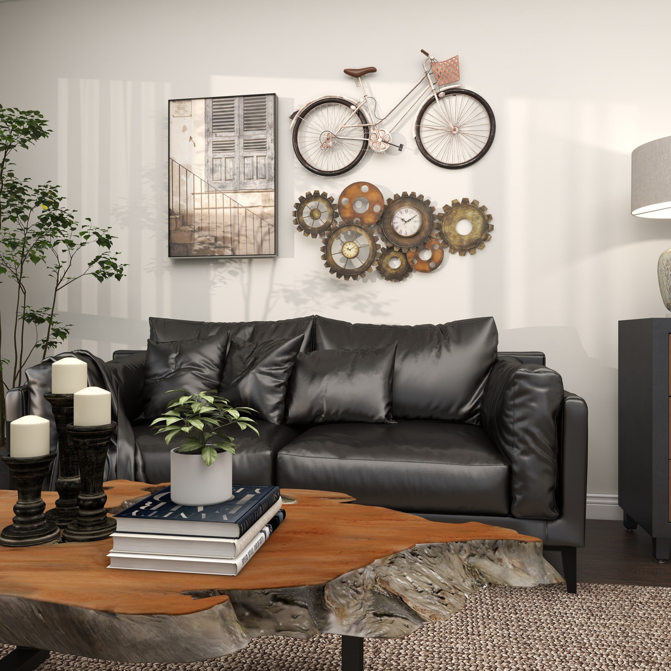 DecMode 34" x 17" Brown Metal Gear Vintage Weathered Dual Wall Clock - Image 9