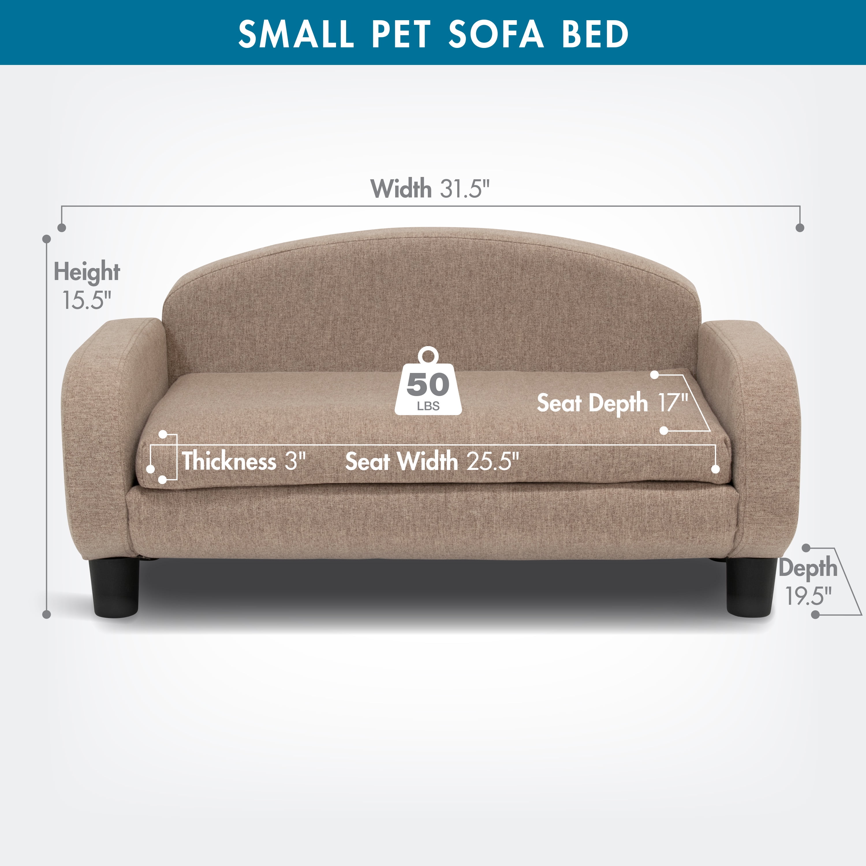 Paws & Purrs Cat Sofa Bed, Pet Couch for Indoor Cats Elevated Cat Beds with Removable Washable Mattress Cover for Kitten, Puppy or Small Animal- 31.5" Wide, Sand - Image 9