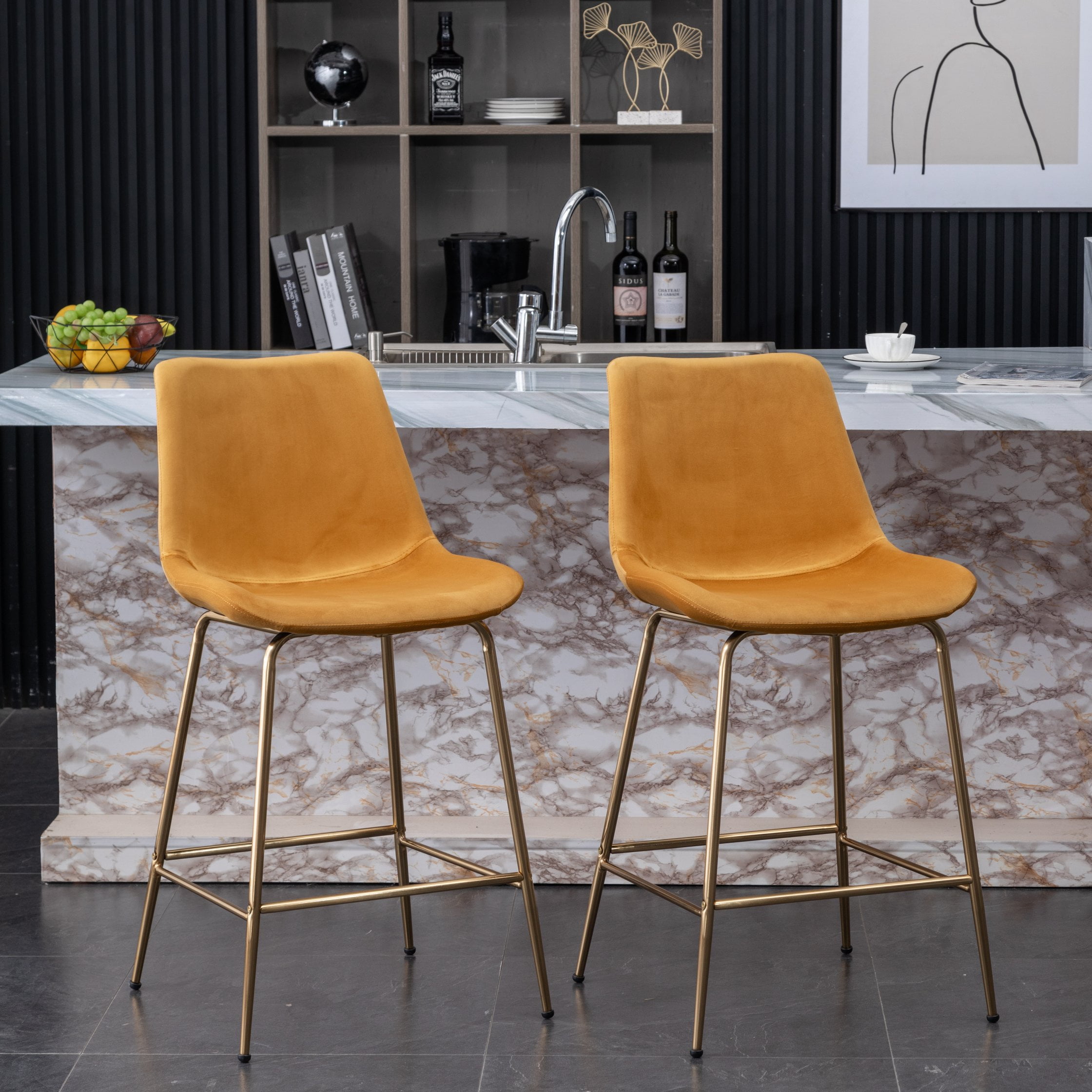 Roundhill Aufurr Modern Velvet 26.50 in Counter Height Stools - Set of 2 - Gold - Image 6