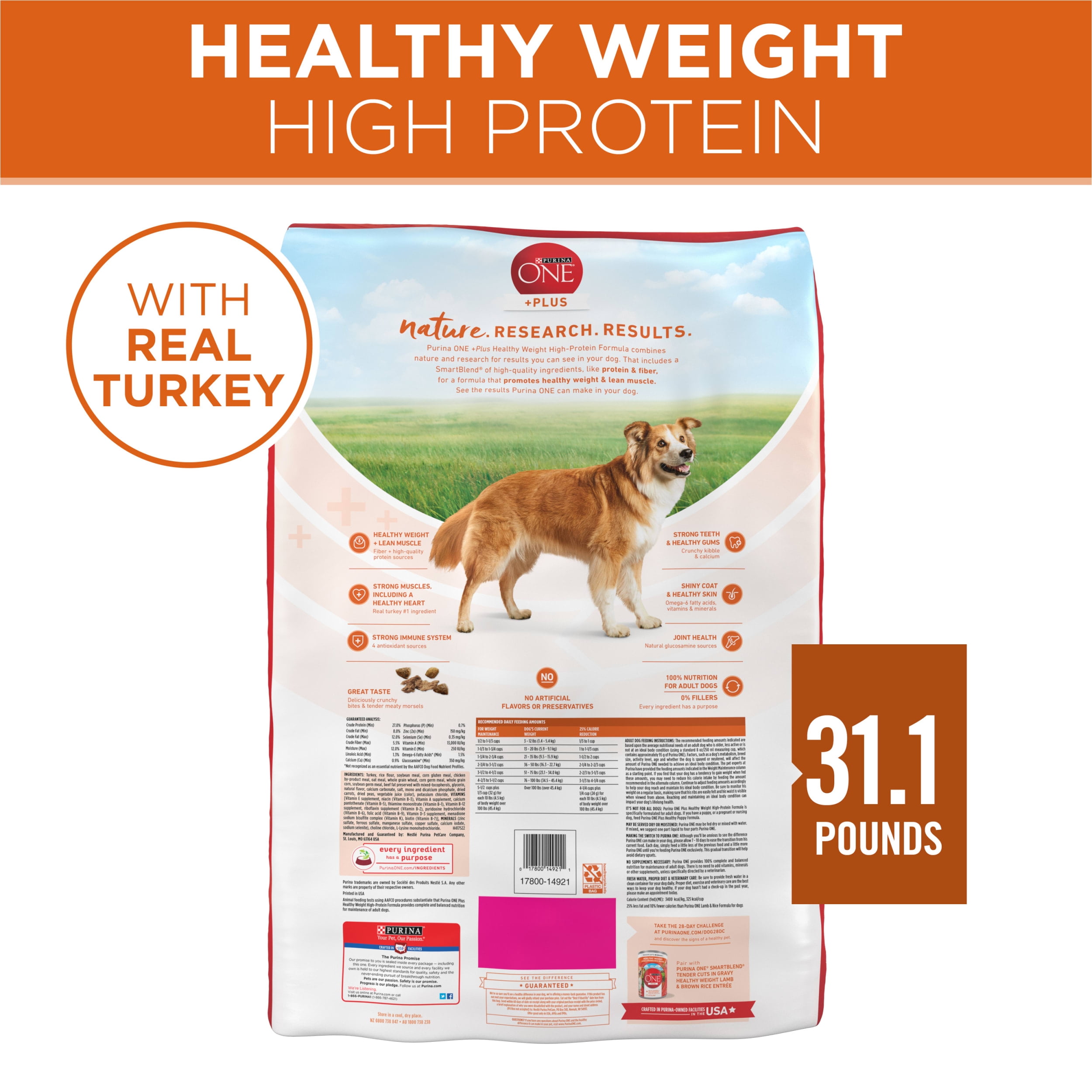 Purina ONE Plus Healthy Weight Dry Dog Food for Adults, High Protein with Real Turkey, 31.1 lb Bag - Image 7