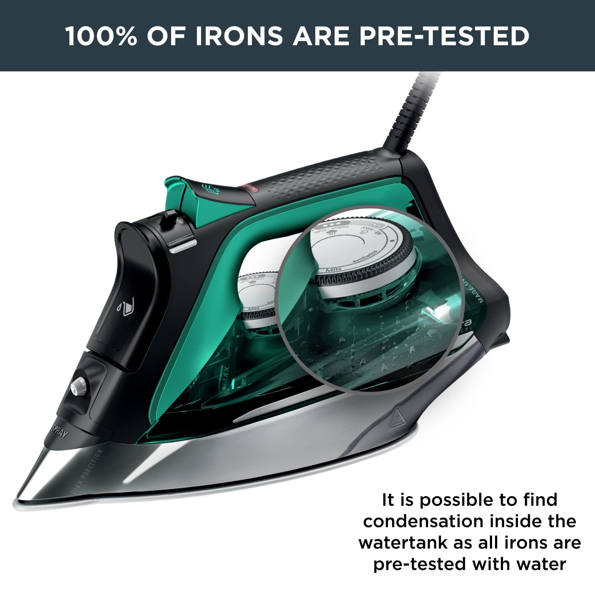Rowenta Pro Master Iron for Clothes, Stainless Steel Soleplate, 400 Microsteam Holes, 1775 Watts, Black & Green DW8360 - Image 4