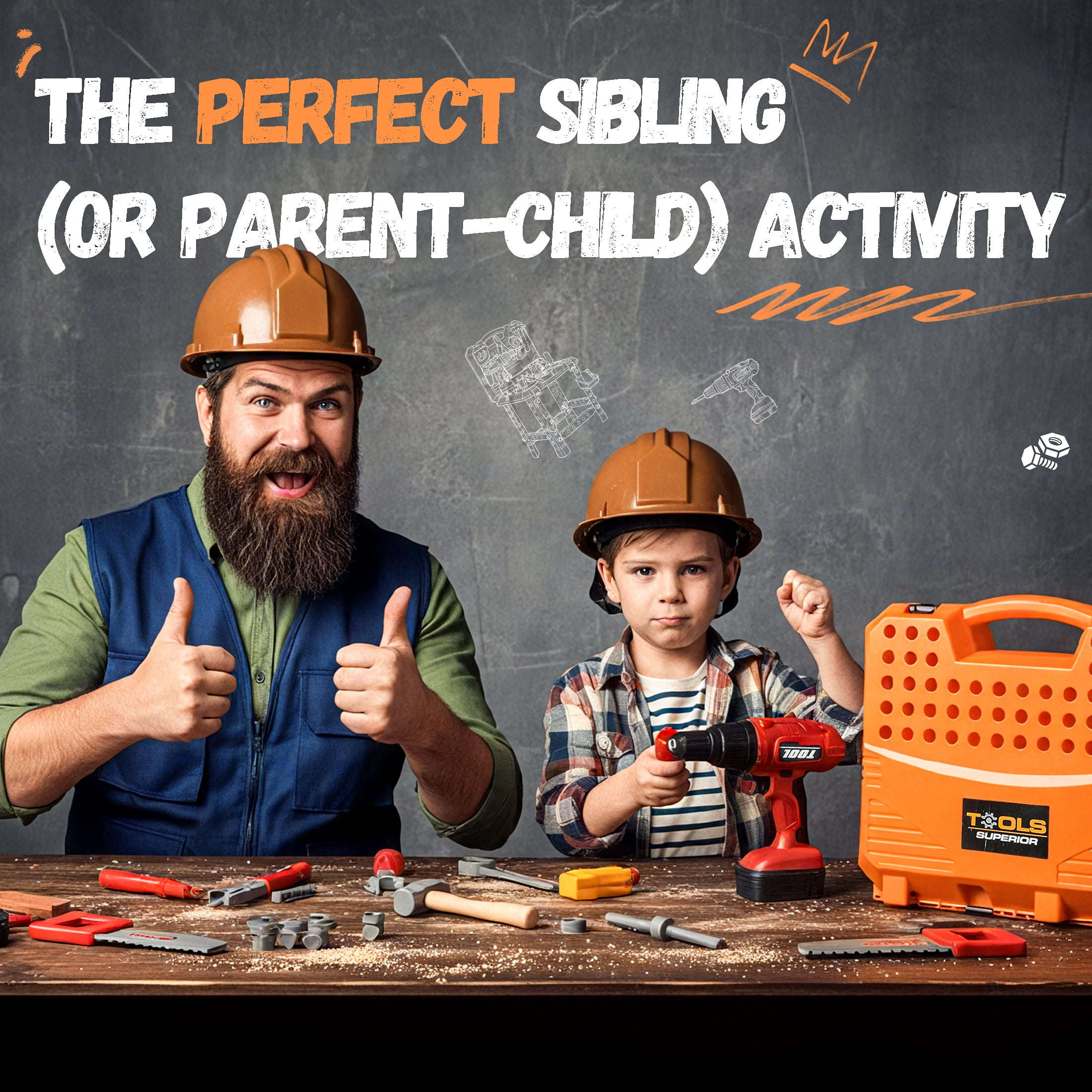 YCFUN 82-Piece Kids Workbench Set, Pretend Play Foldable Workshop with Electric Drill & Building Tools, Realistic Construction Toy for Toddlers Boys - Image 2