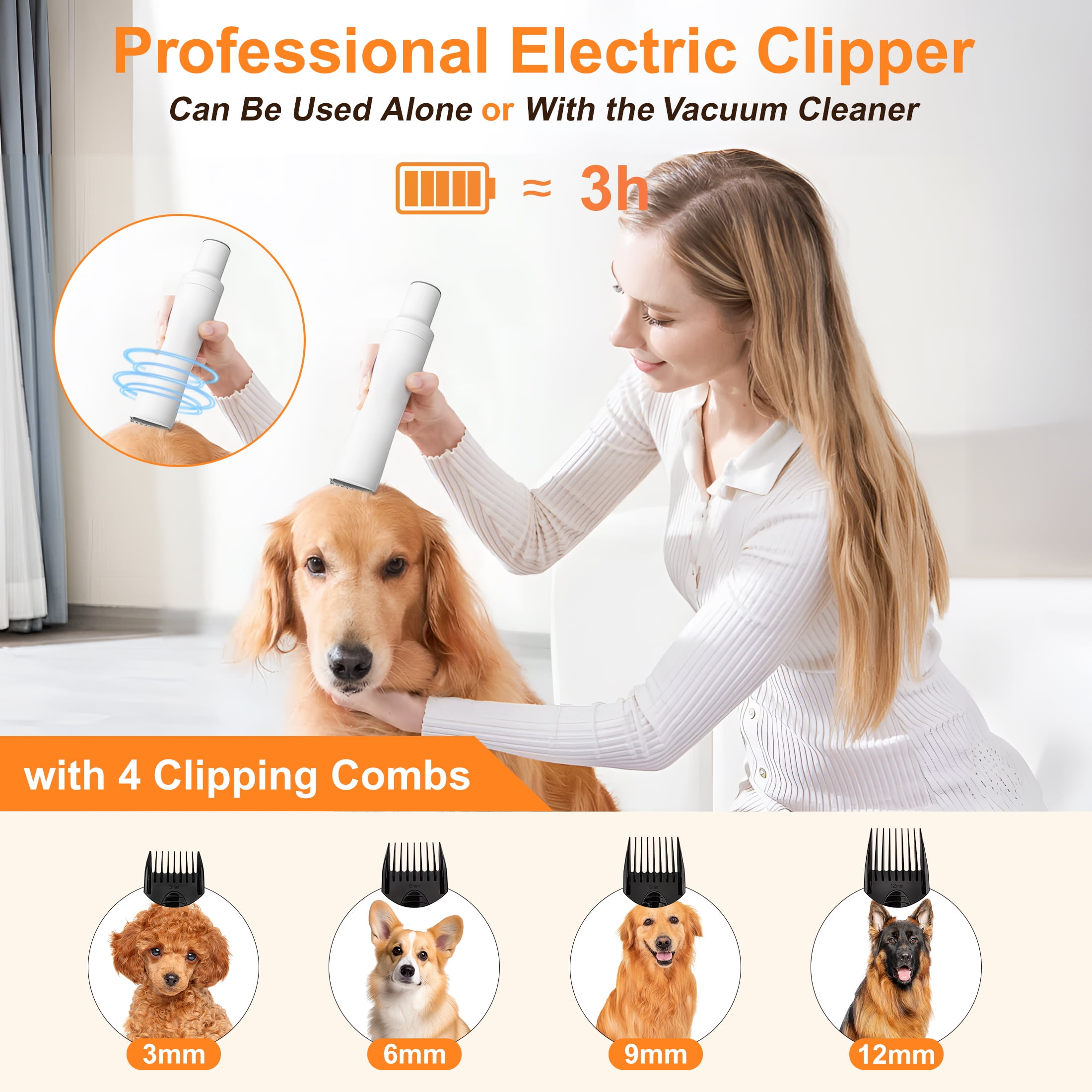 Monasem Dog Grooming Vacuum for Shedding, 13,200Pa Pet Grooming Vacuum Kit with Dogs Cats Clippers, 6 in 1 Low Noise Home Cleaning Tool - Image 5