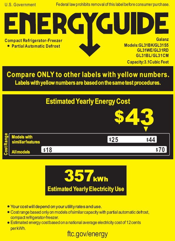 Galanz 3.1 Cu ft Two Door Mini Fridge with Freezer GL31BK, Black - Image 8