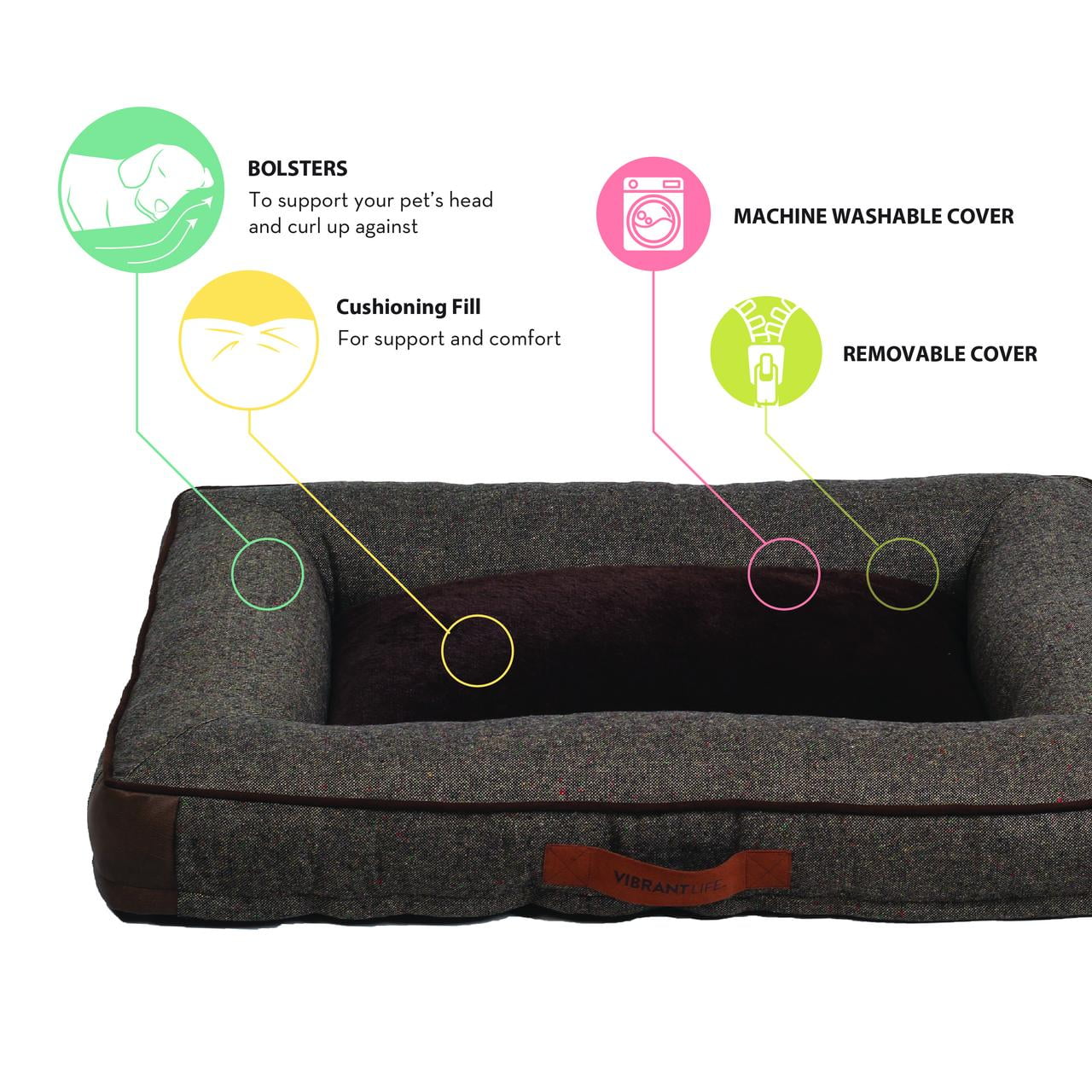 Vibrant Life 27x36x4in Rectangle Bolster Bed Brown - Image 3