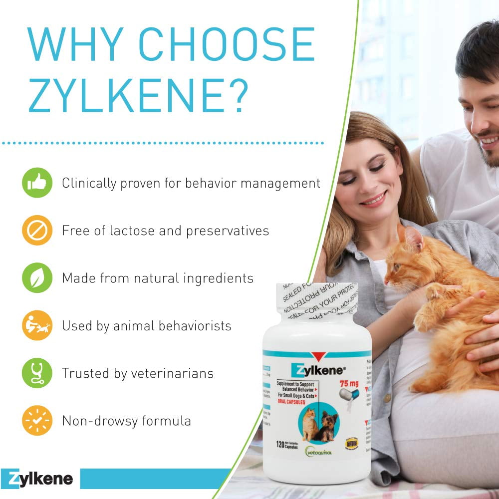 Vetoquinol Zylkene Calming Behavior Support Supplement, Helps Promote Relaxation and Reduce External Stress Factors, Daily Behavioral Support and Anxiety Relief, Dog or Cat, 11-22lbs, 75mg, 120ct - Image 4