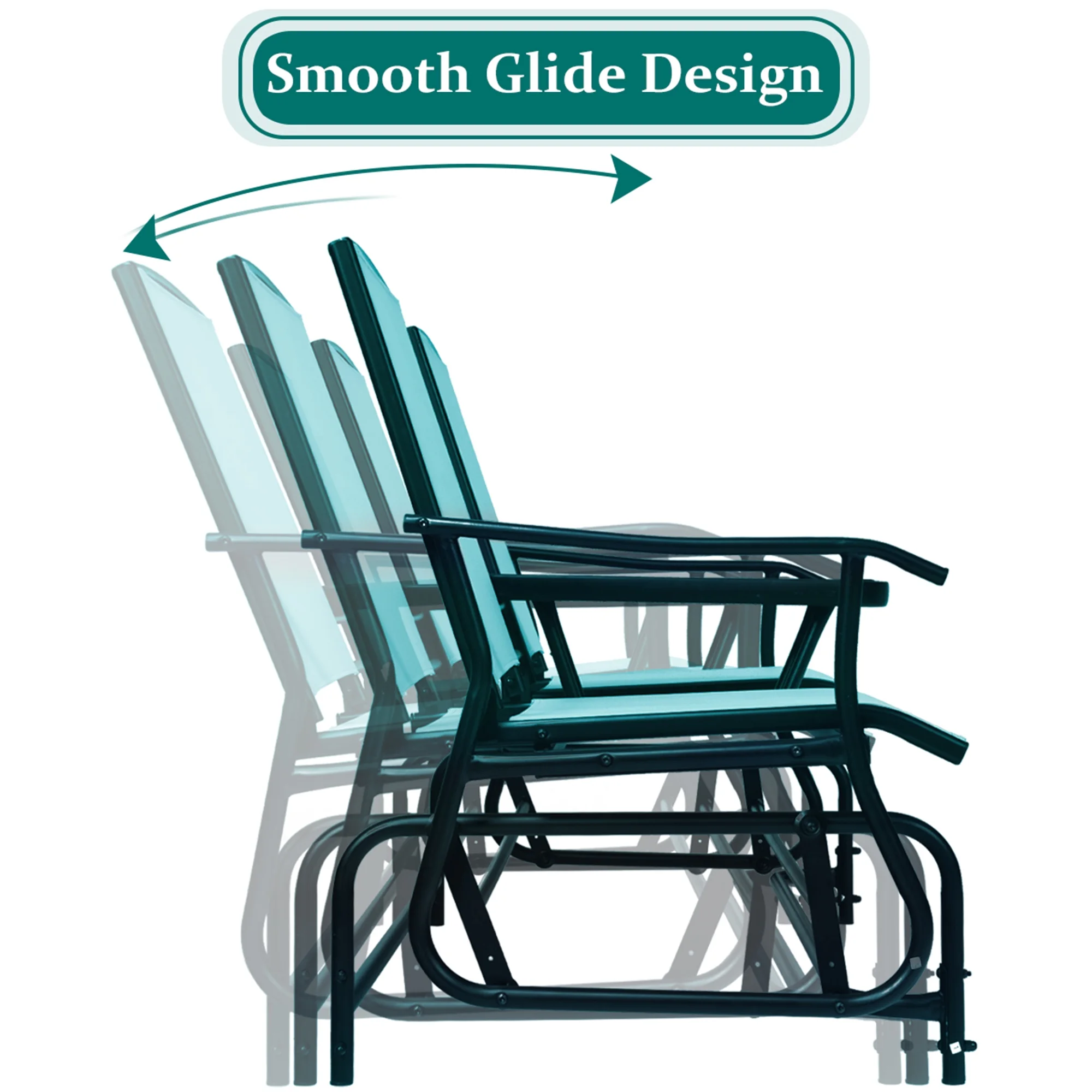 Gymax Patio 2-Person Glider Rocking Char Loveseat Garden w/ Tempered Glass Table Turquoise - Image 9