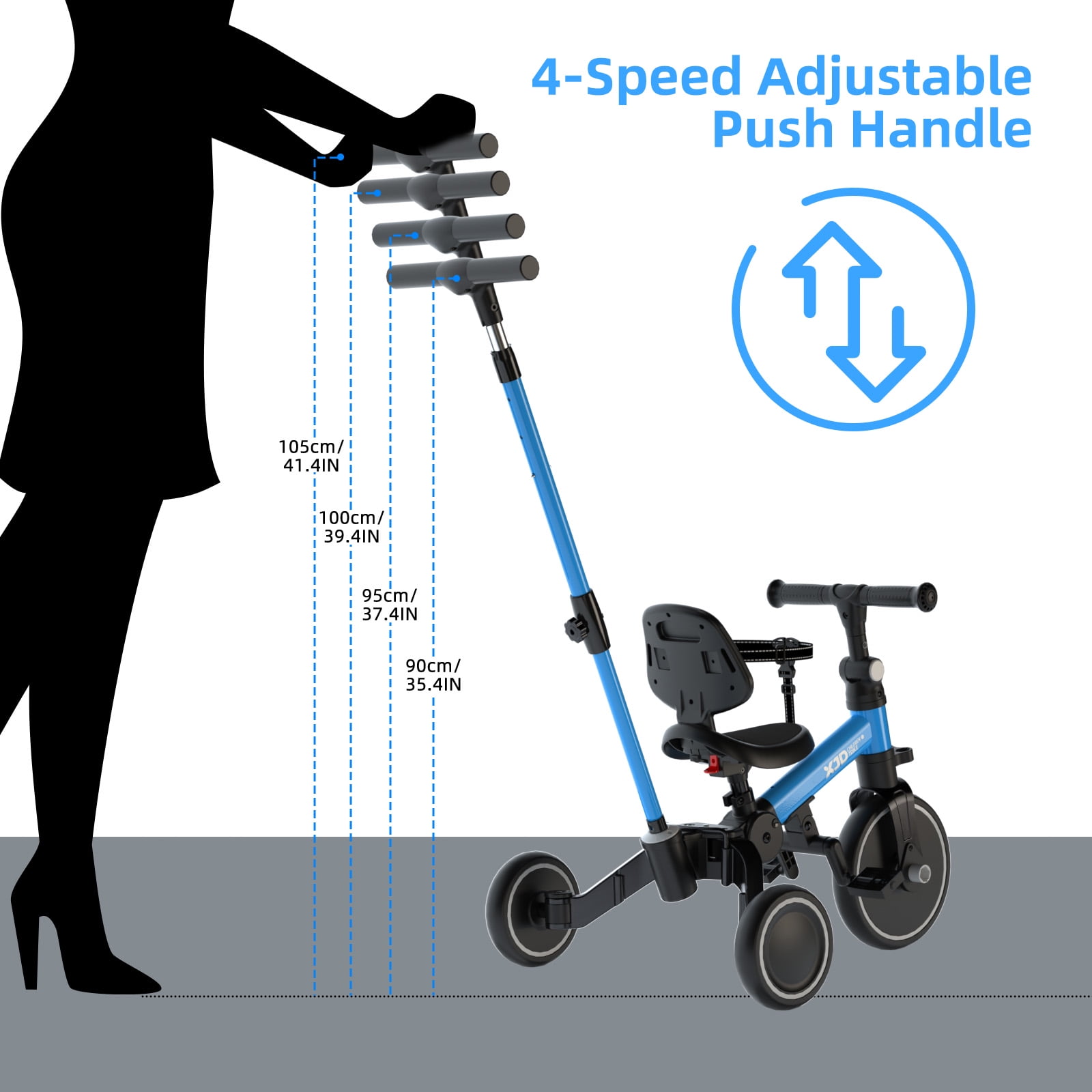 XJD 7-in-1 Toddler Bike with Push Handle for 1 Year to 4 Years Old Kids, Toddler Tricycle Kids Trikes Tricycle, Gift & Toys for Boy & Girl, Balance Training, Removable Pedals,Blue - Image 5