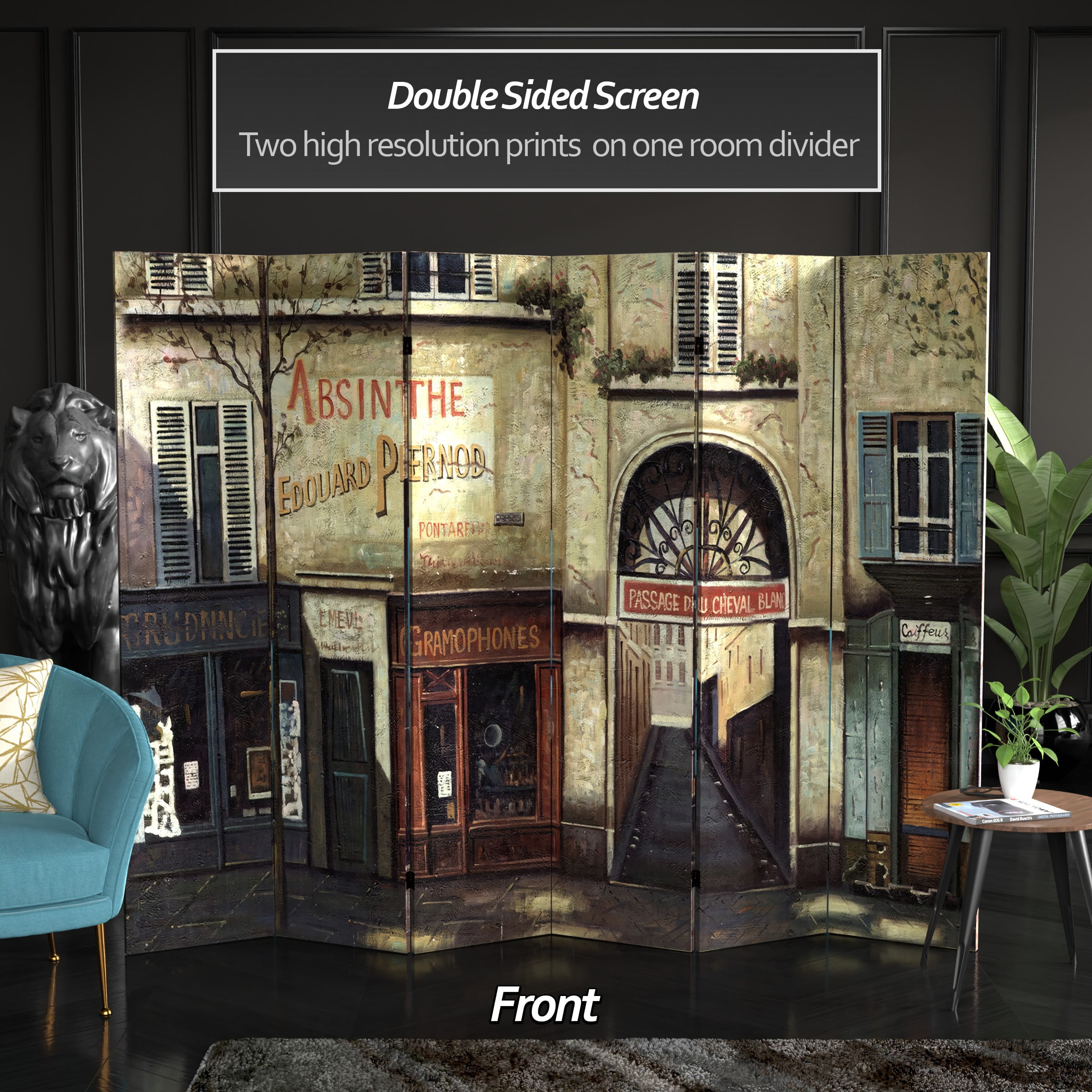 Oriental Furniture 6 ft. Tall French Cafe Canvas Room Divider - 6 Panel - Image 5