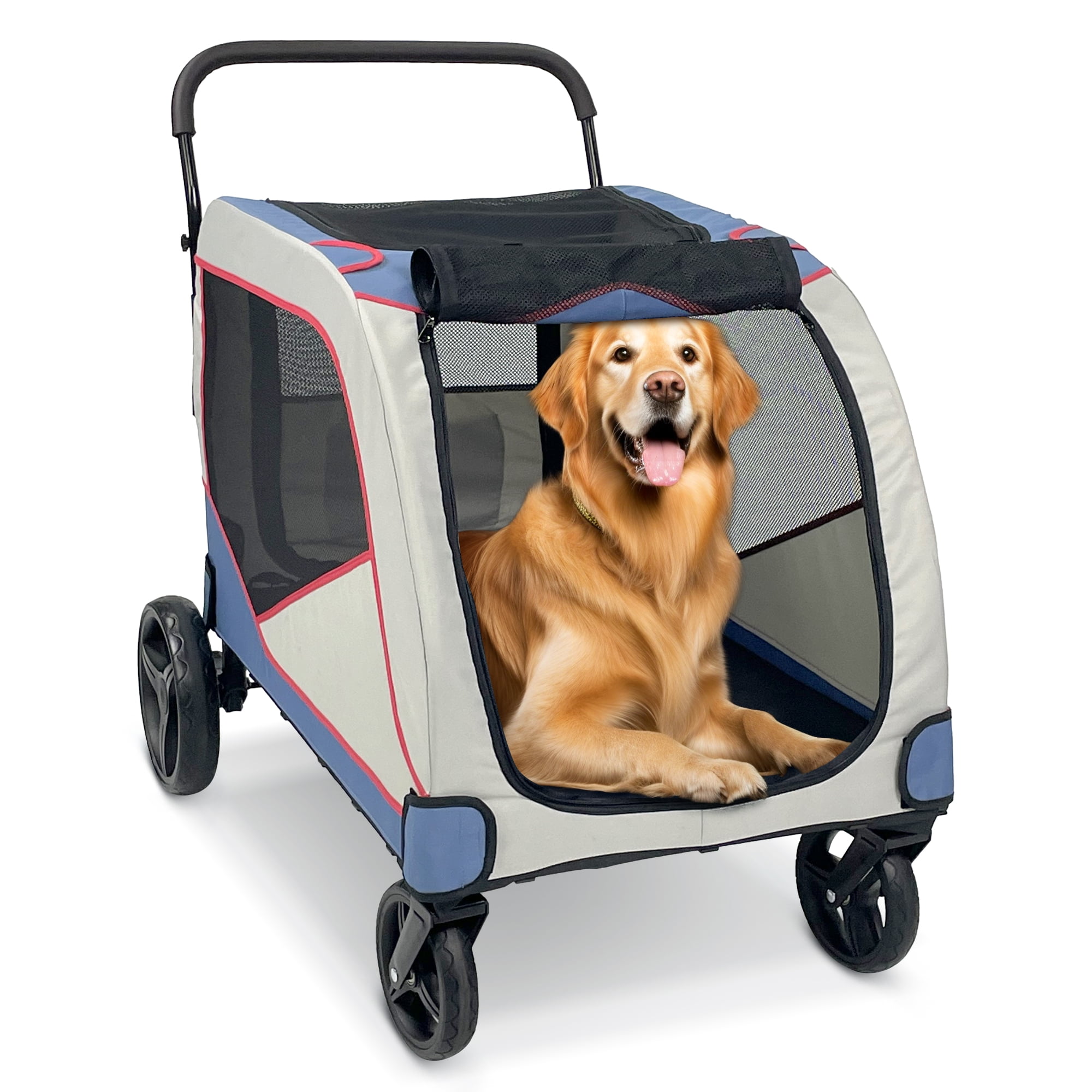 Foldable Pet Stroller for Large or 2 Dogs Cats Jogger Wagon with 4 Wheels - Image 2
