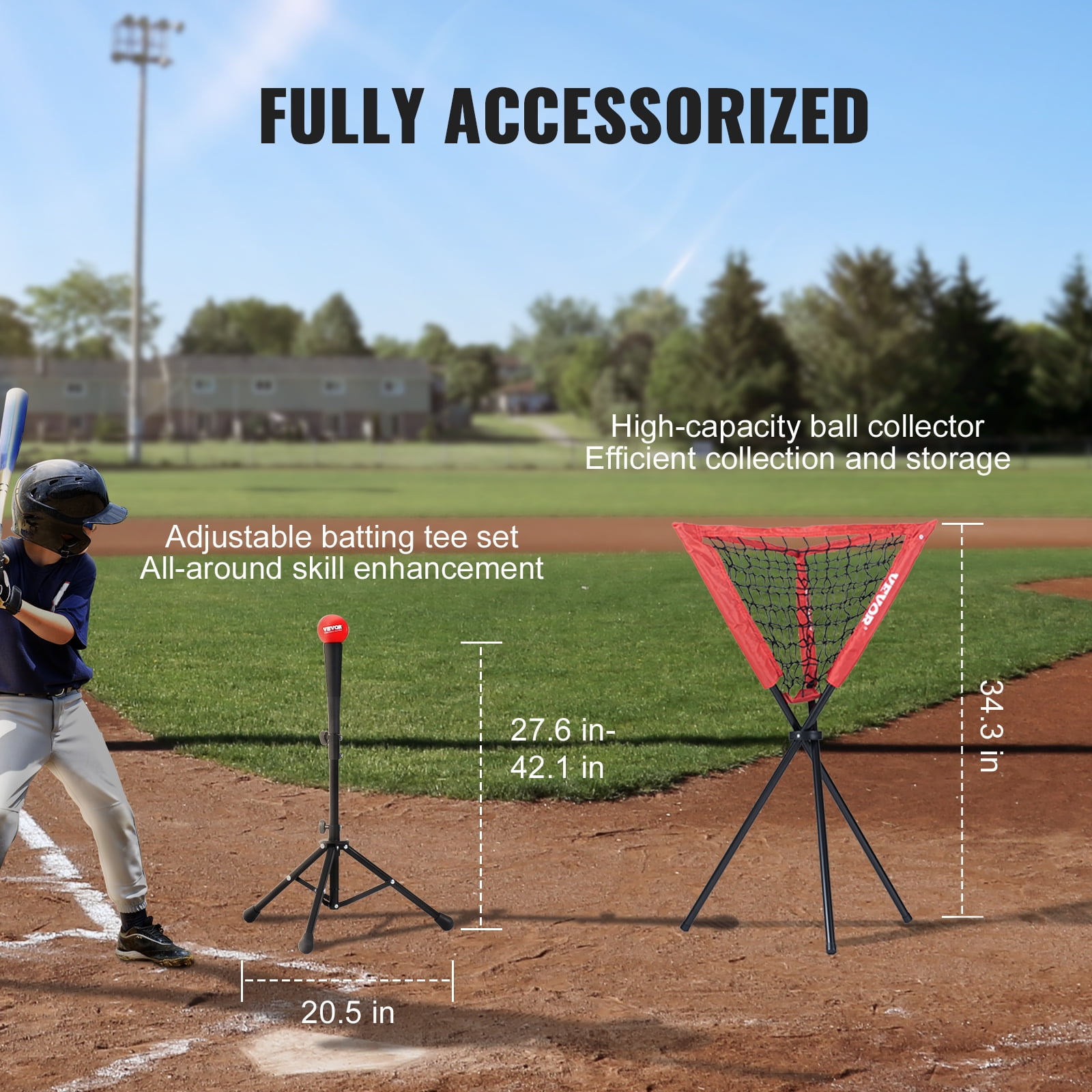 BENTISM Portable Baseball Softball Practice Net, 7x7 ft Hitting Batting Training Net for Baseball Softball Catching or Throwing Full Set w/2*Strike Zone&Batting Tee&Collector&Sand-Filled Ball - Image 7