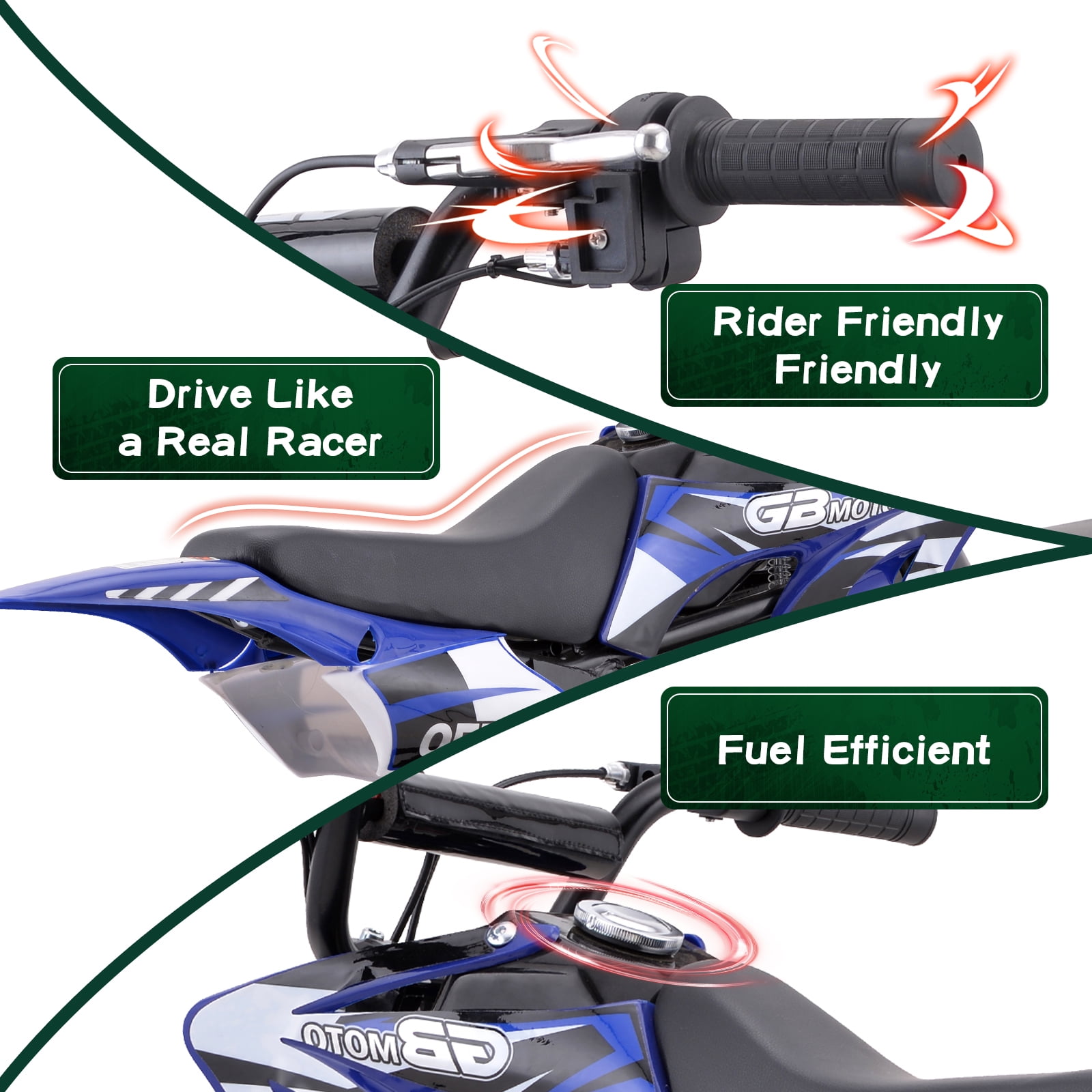 Kids Mini 50CC Gas Dirt Bike, DB1 Model 2 Stroke Ride on Bike with Off-Road Tire, Shocks, Pull Start, Oil Mixed Required, Support Up to 165lbs - Blue - Image 4