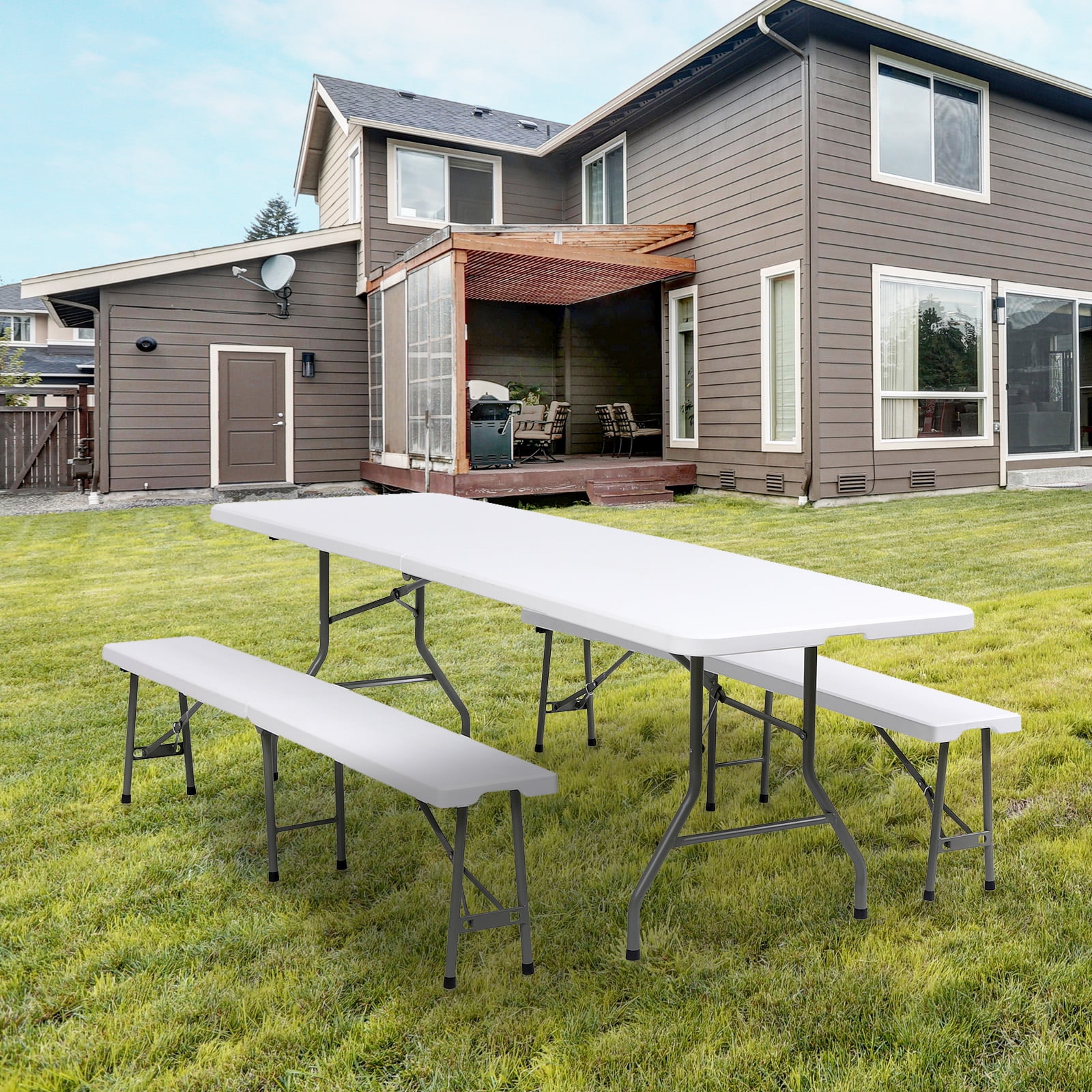 SUGIFT 8 ft Folding Table Rectangular White Folding Plastic Table - Image 5