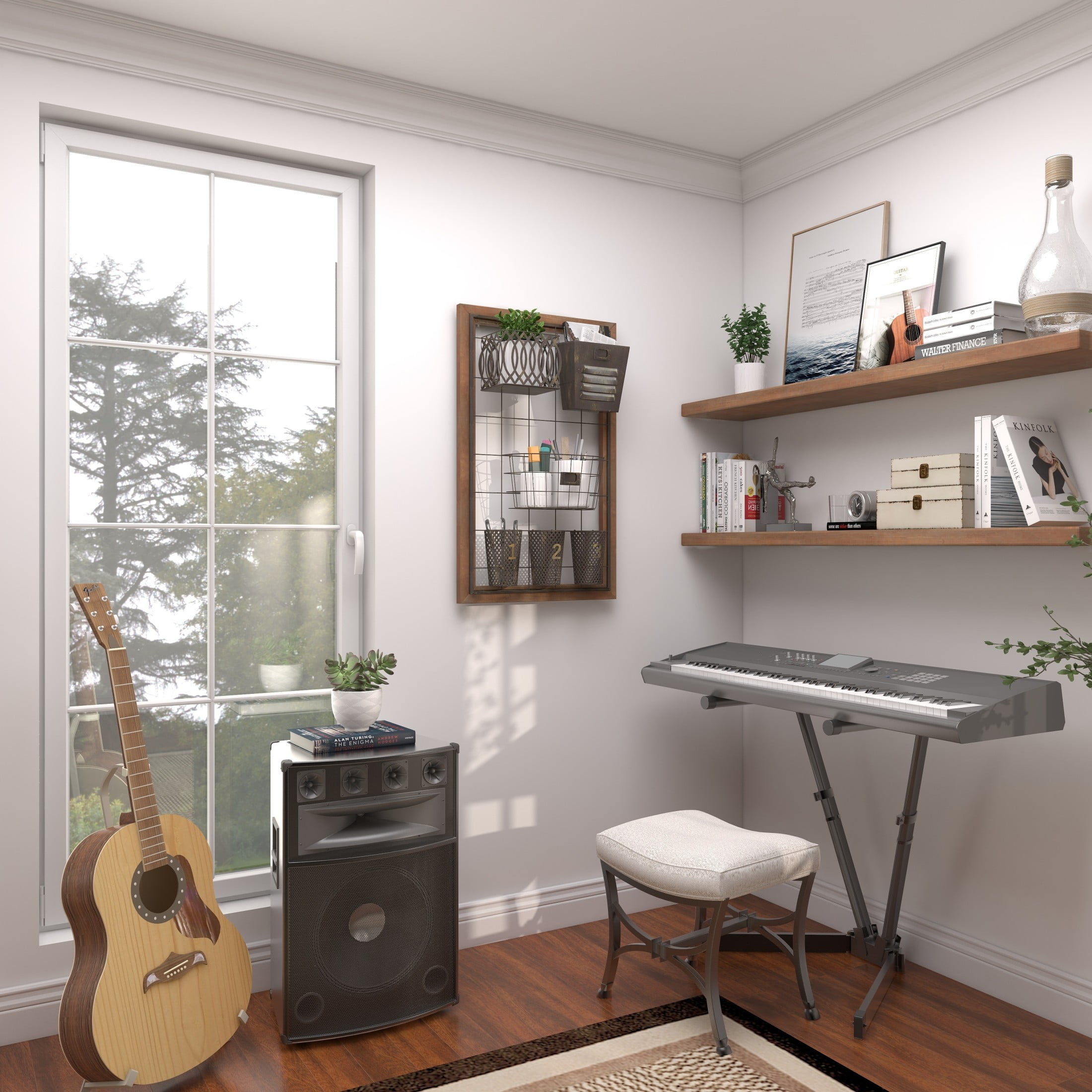 DecMode 32" Brown Metal Wall Storage Magazine Rack Holder with Suspended Baskets and Wood Frame - Image 13