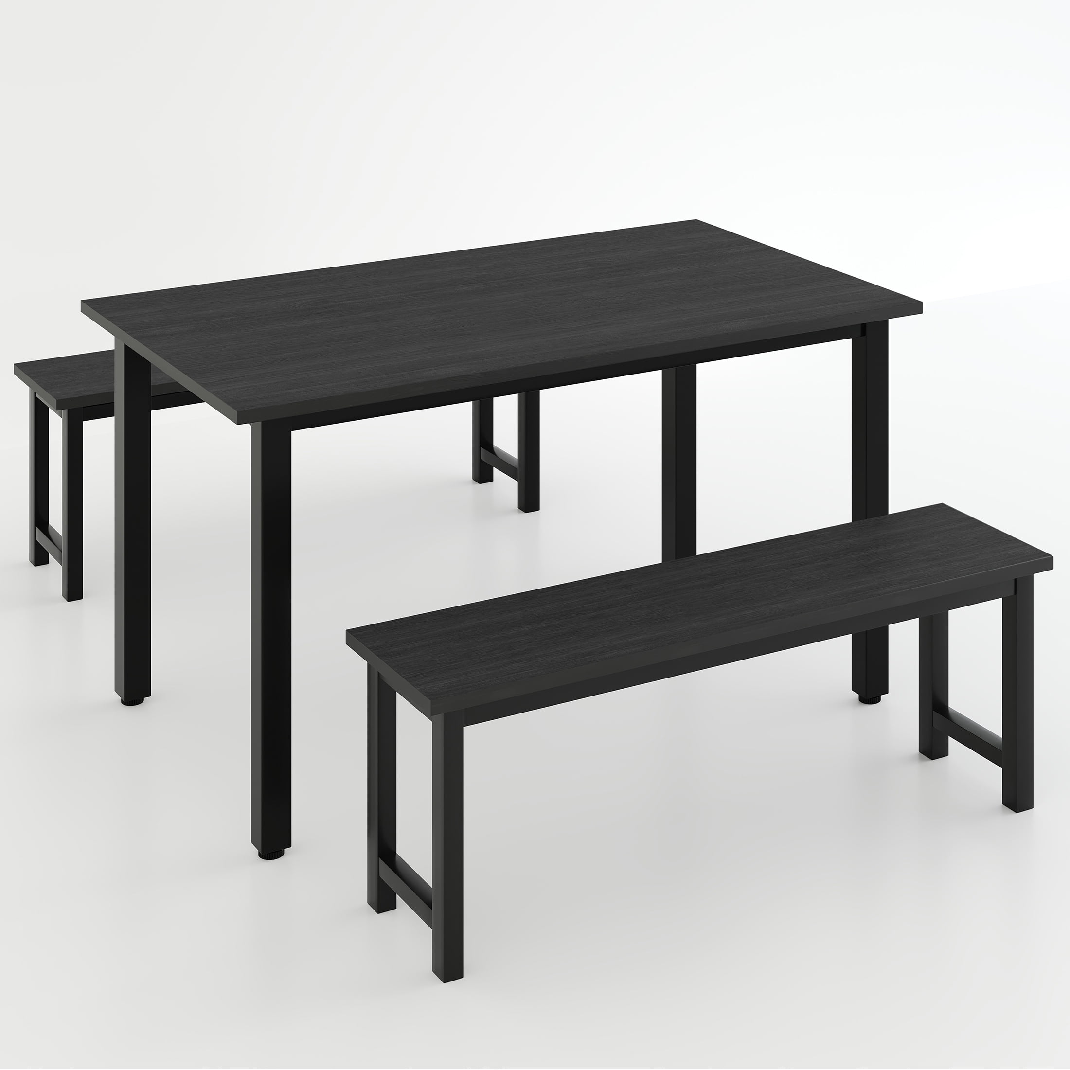 UHOMEPRO Dining Table Set for 4, 3-Piece Kitchen Table Set with 2 Benches, Modern Dining Room Table Set with Metal Frame, Breakfast Nook Furniture Set for Home Cafeteria Bar Dining Room, Black - Image 9